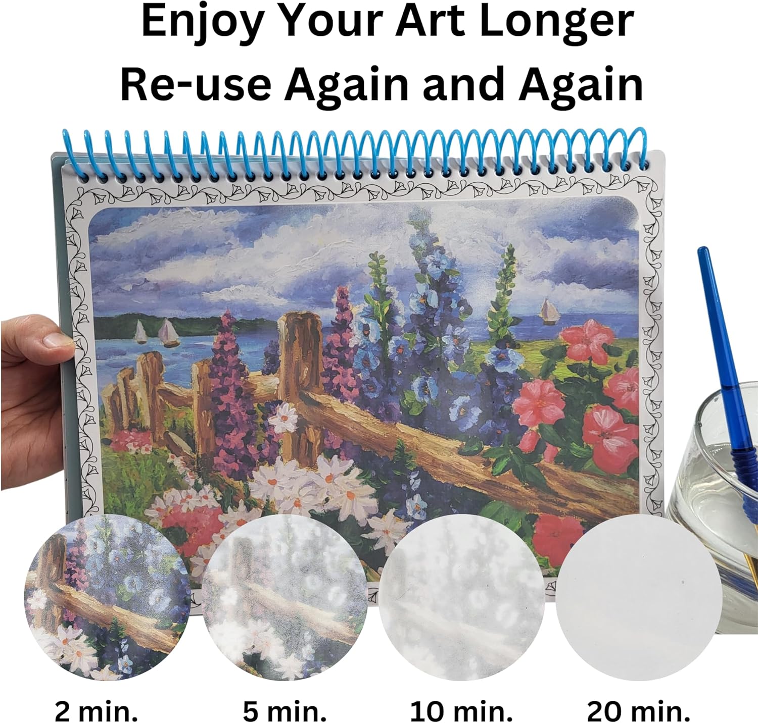 Arte acuático para ancianos, personas mayores, niños, reutilizable, sin ensuciar, organizado en espiral, solo tienes que añadir agua, edición