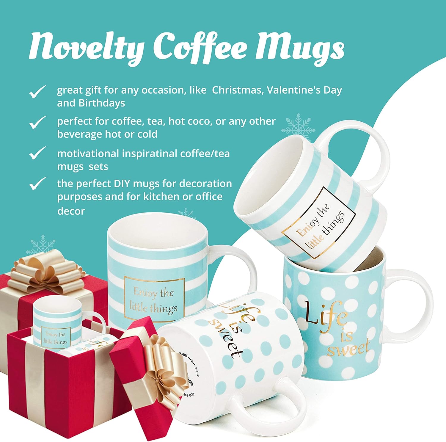 Bruntmor Juego de 4 tazas de café de 11 onzas, 18 onzas, juego de tazas de café grandes de porcelana de colores degradados, apilables, el mejor