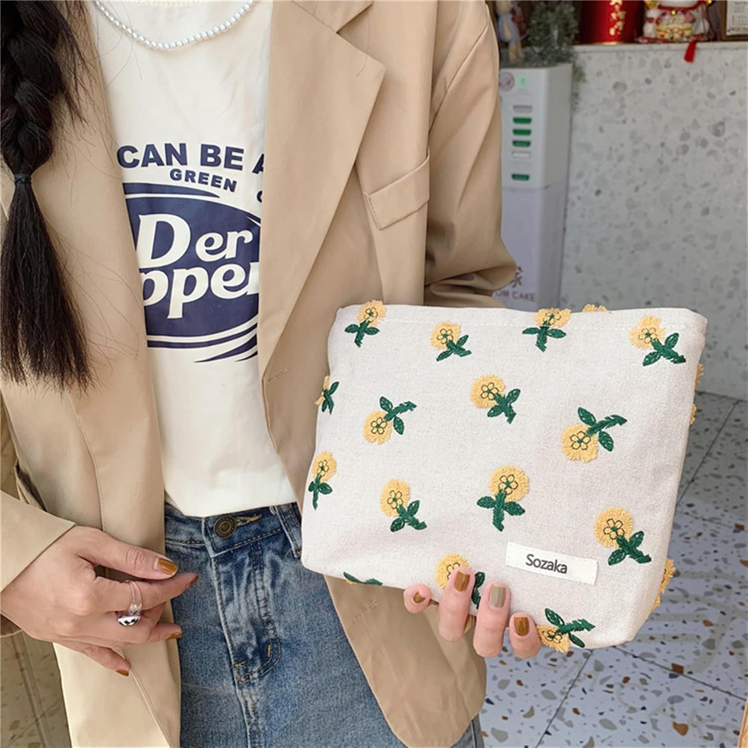 Bolsas de cosméticos florales para mujeres y niñas, bolsas de maquillaje grandes de lona estética, bolsa organizadora de maquillaje, bolsa con