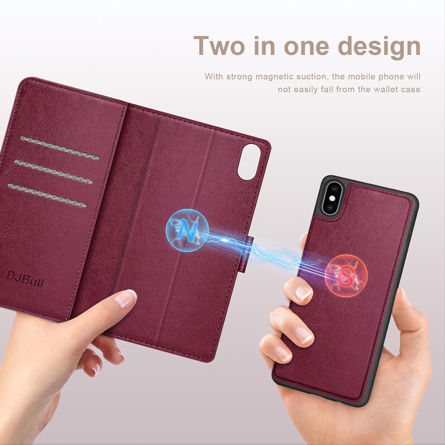 DJBull Funda tipo cartera desmontable 2 en 1 para iPhone Xs Max de 6.5 pulgadas con soporte para tarjeta de crédito bloqueo RFID, funda protectora