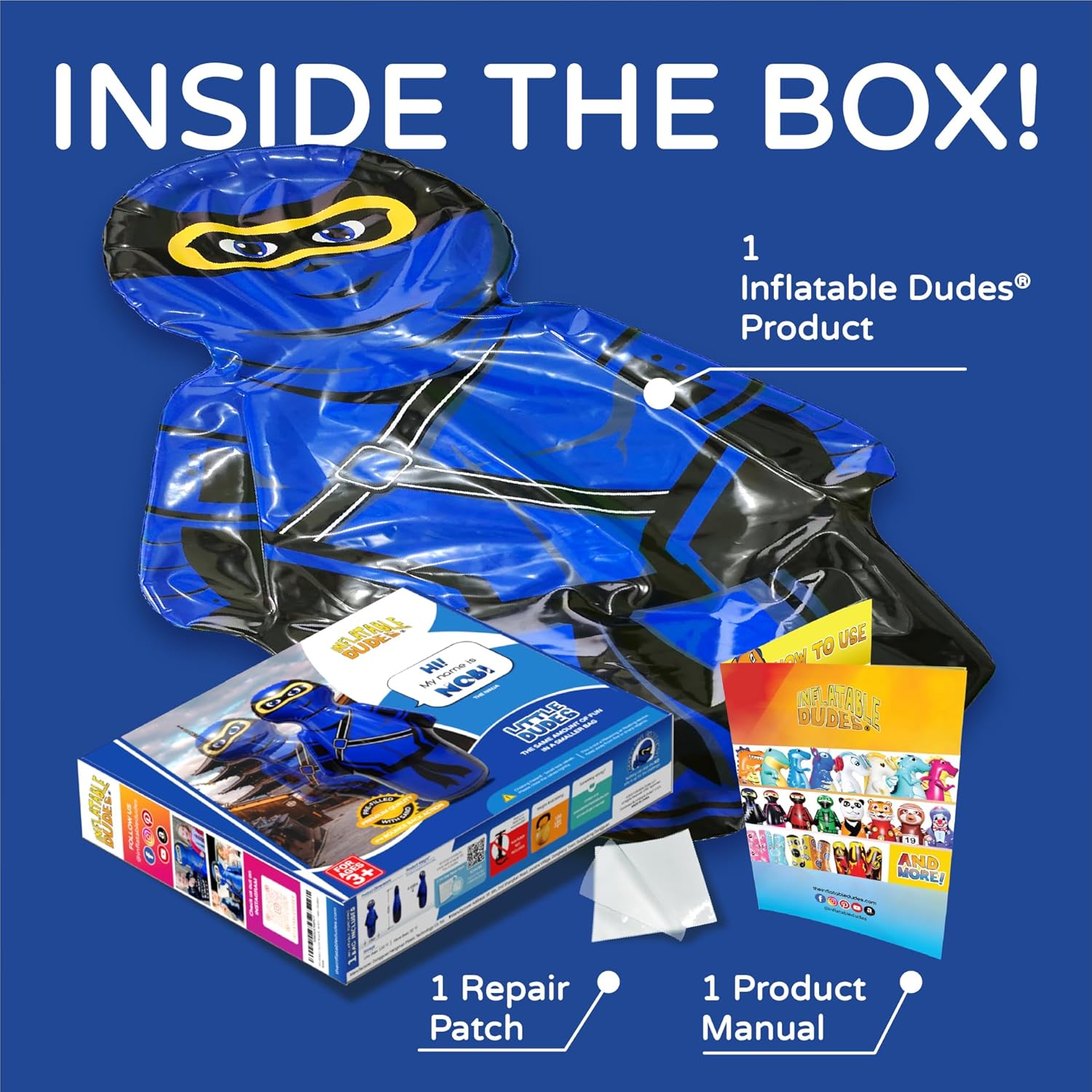 INFLATABLE DUDES Pequeño ninja de 40 pulgadas – Saco de boxeo para niños  Ya lleno de arena  Bolsa Bop  Juguete inflable de boxeo  Acción de rebote