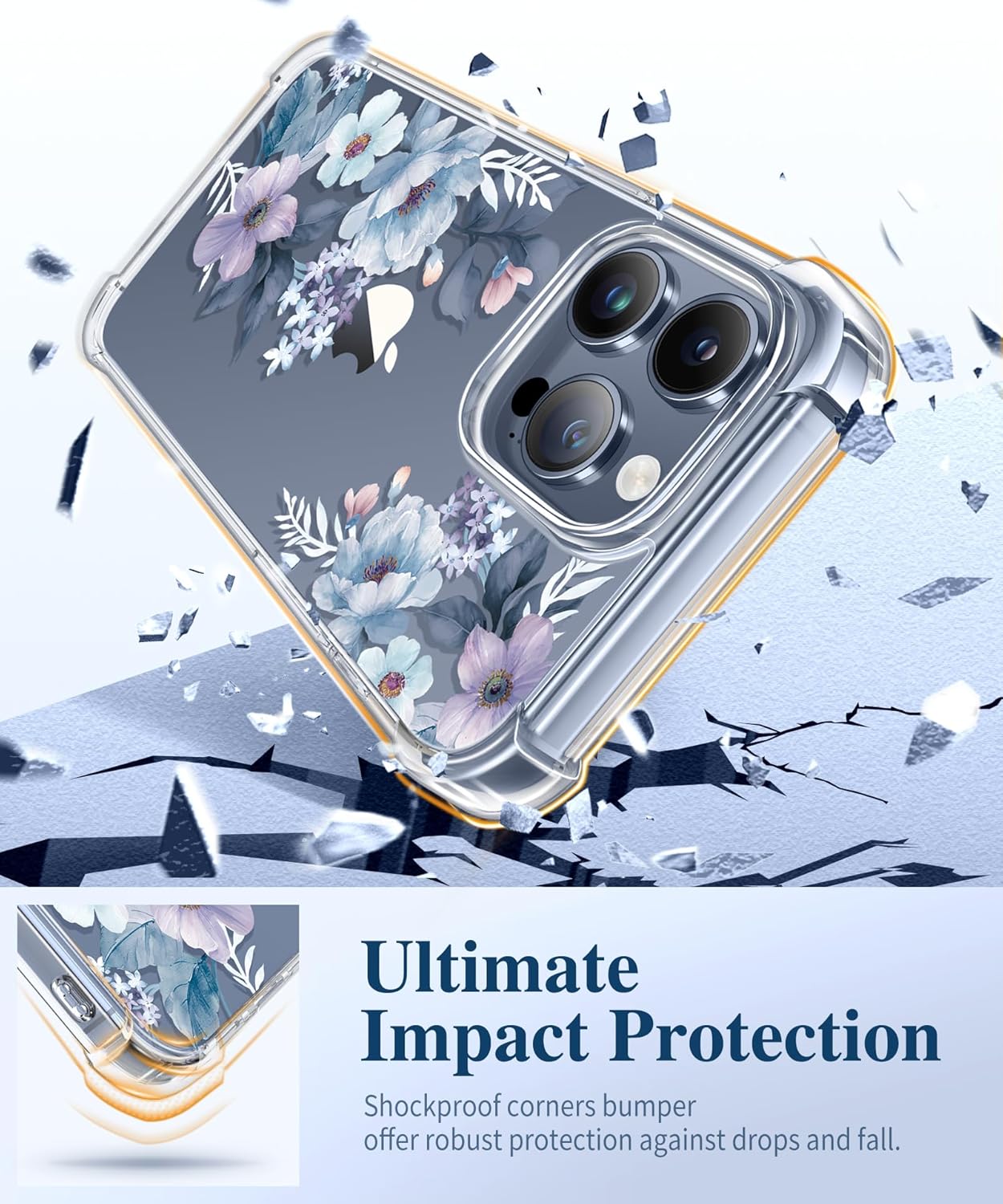 GVIEWIN Funda floral para iPhone 15 Pro Max, con 2 protectores de pantalla y 2 protectores de lente de cámara, policarbonato duro + TPU parachoques