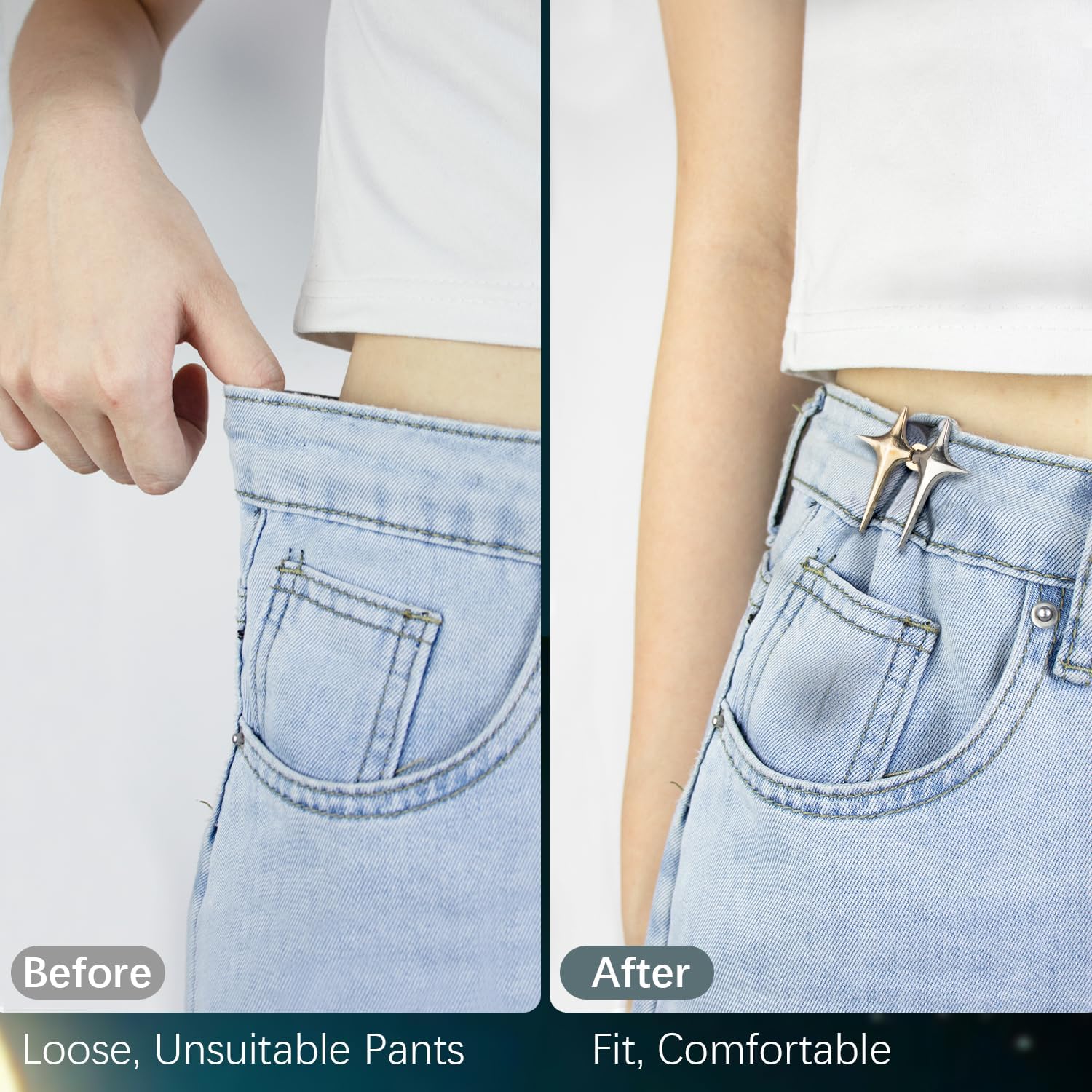 Botón de jeans, 4 juegos de botones de estrella ajustables para jeans, hebillas decorativas desmontables en la cintura, ajuste perfecto, ajuste de