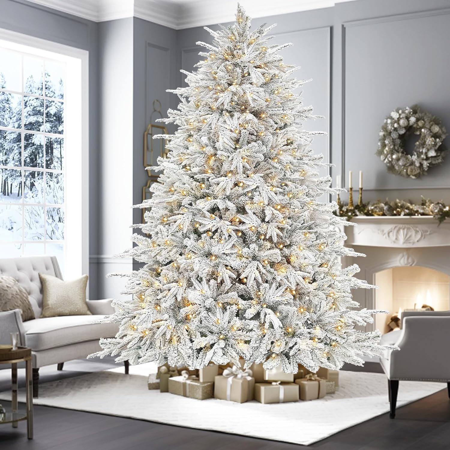 Tacto muy grueso y realista Árbol de Navidad artificial preiluminado de 6.5 pies con 400 luces blancas cálidas, 1111 puntas de ramas de polietileno