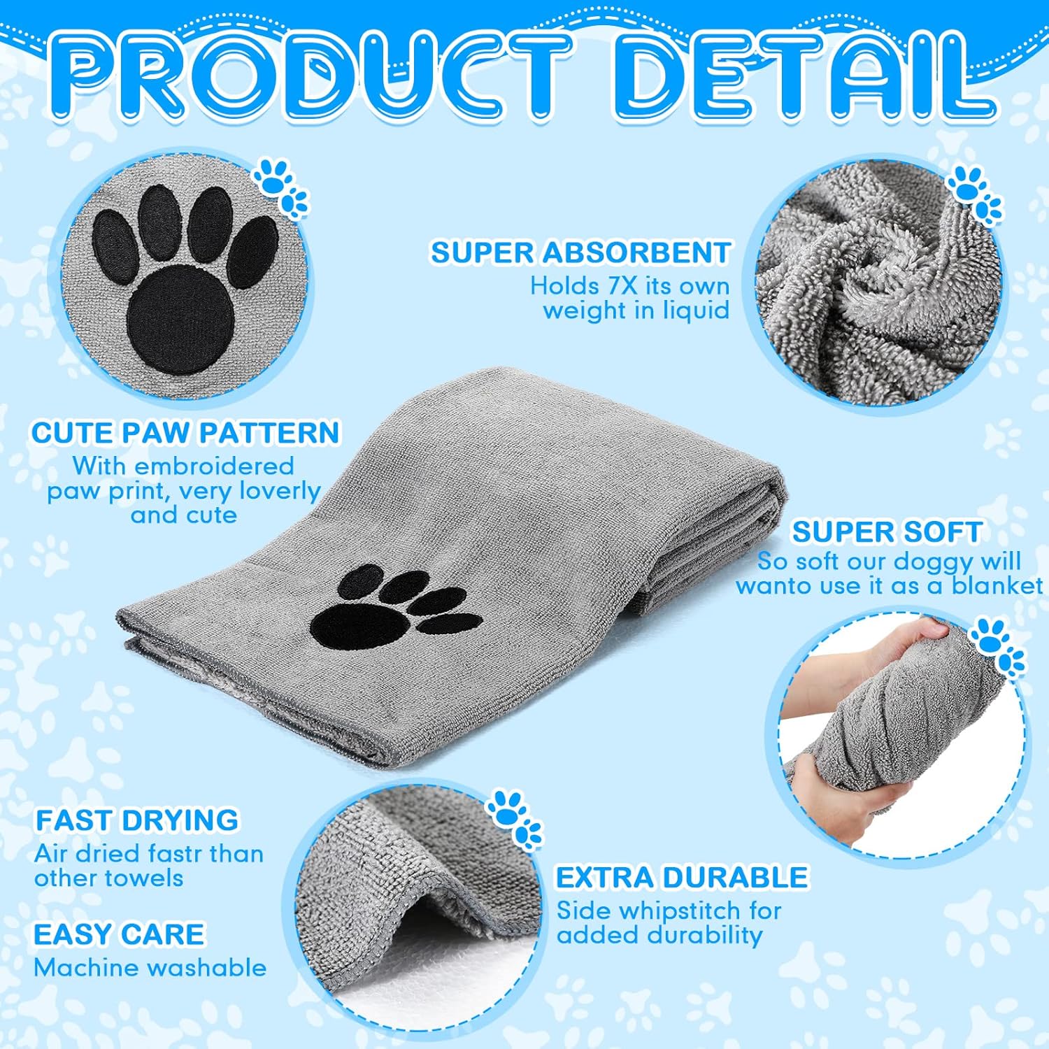 Chumia Paquete de 4 toallas absorbentes de aseo para mascotas, toallas para secar perros, toallas de microfibra suave de secado rápido, toalla de