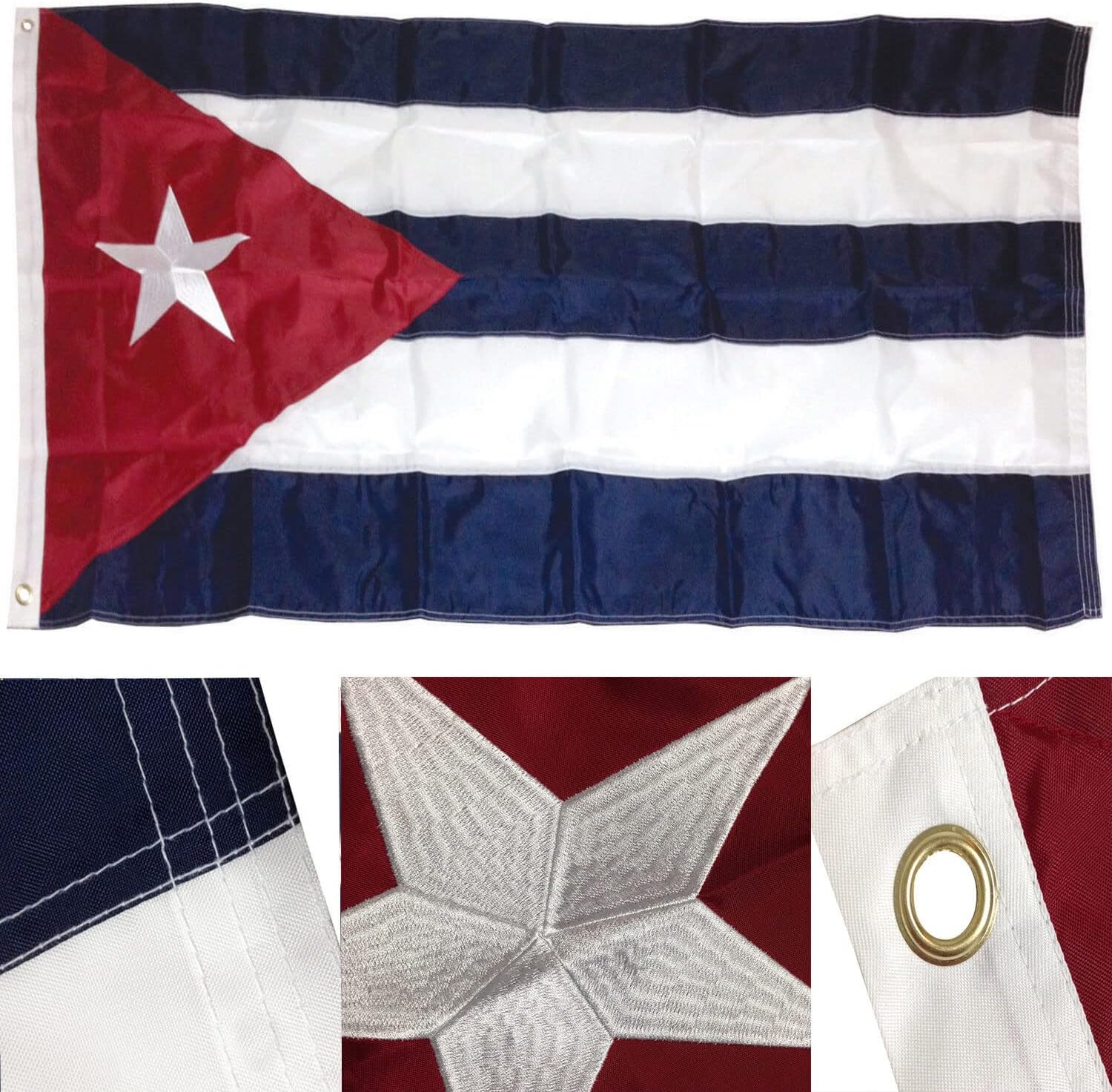Premium 4X6 FT Embroidered Cuba Cuban 210D Sewn Nylon Flag Grommets