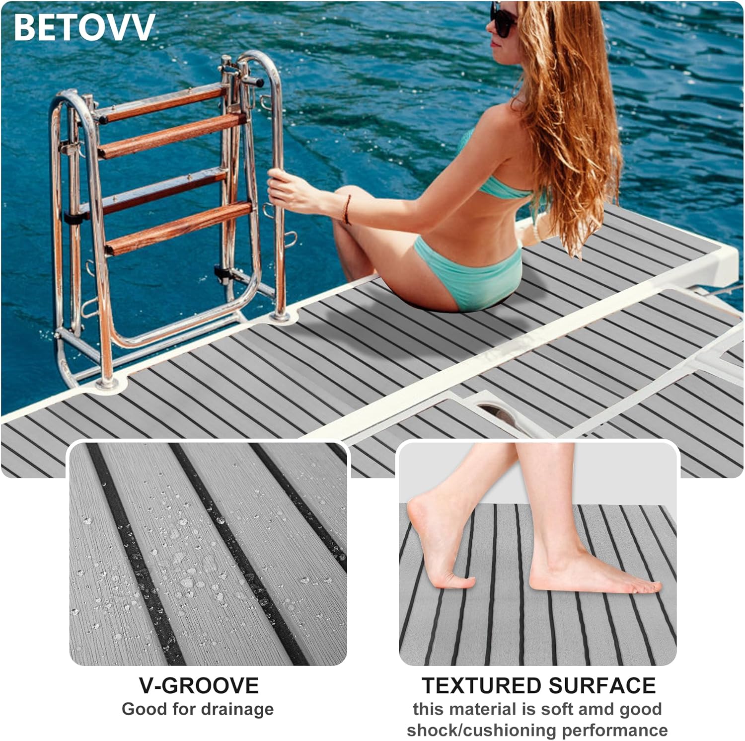 BETOVV 3M – Suelo de espuma EVA autoadhesiva para lanchas de 96 x 26, 36 y 48 pulgadas, tapete antideslizante para lanchas de motor, suelo