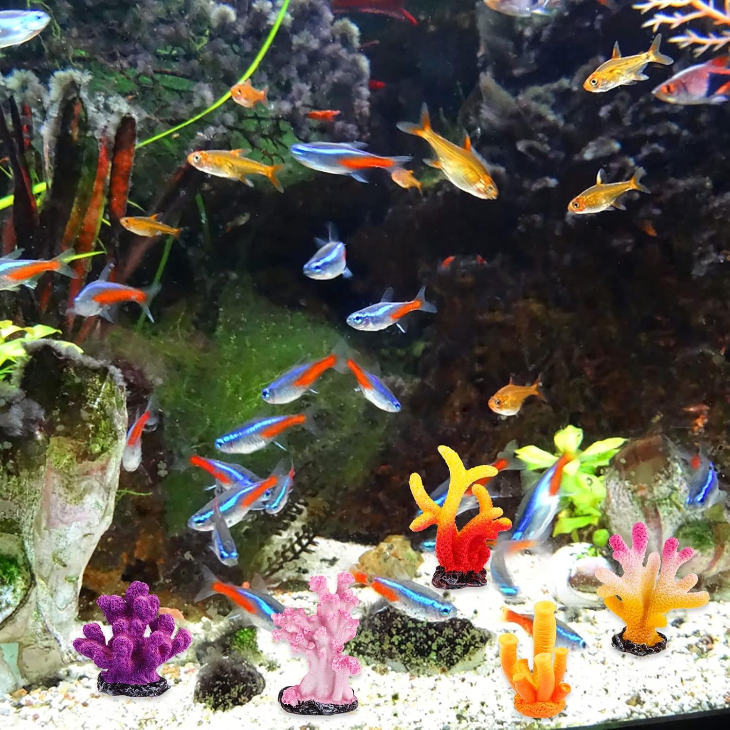 16 piezas de plantas artificiales de coral para decoración de acuario, decoración de arrecife de coral de alta calidad, resina artificial