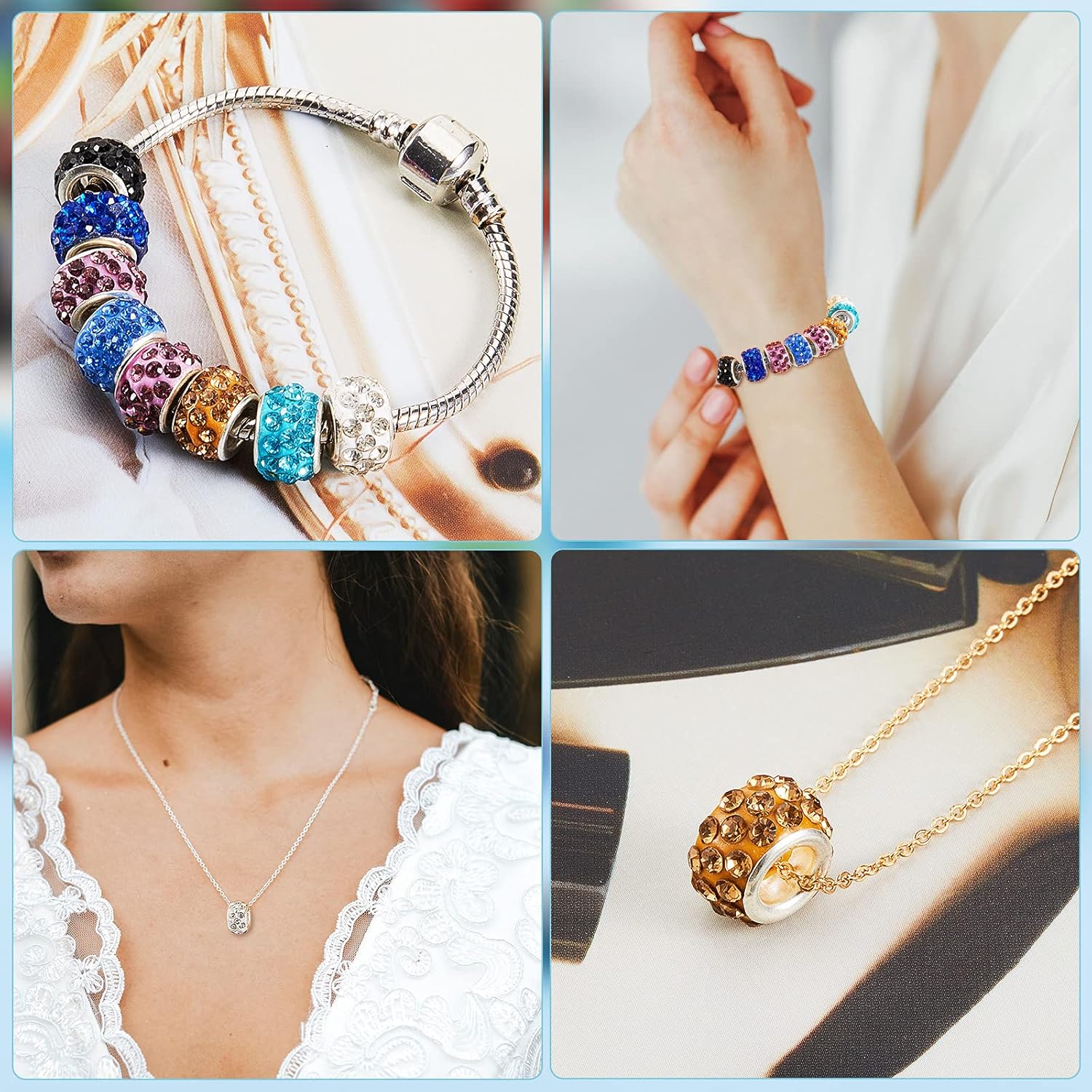 Kenning 200 cuentas europeas de diamantes de imitación con agujero grande, cuentas espaciadoras Rondelle para collares, aretes, pulseras,