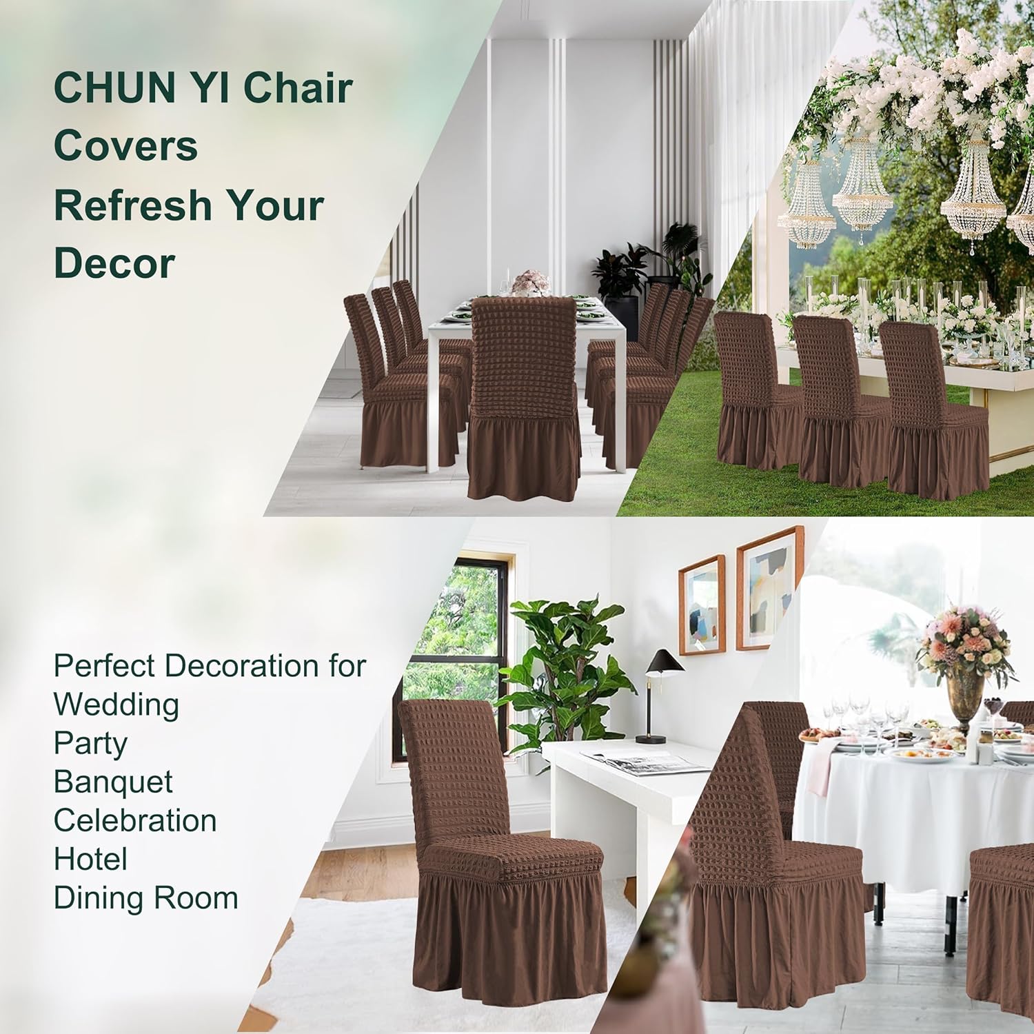 Chun yi – Funda elástica universal para silla de comedor, fácil de ajustar, con falda, extraíble, lavable, anti-suciedad, protector de muebles para