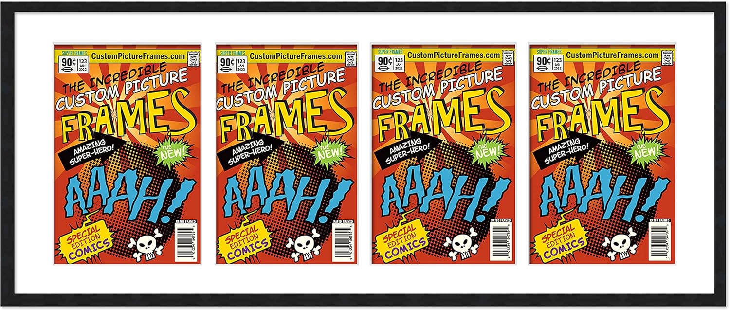Marco para cómics negro mate  Para cómics publicados entre 1938 y 1955 (marco de cómic de la Edad Dorada), hecho para exhibir 4 cómics bajo acrílico
