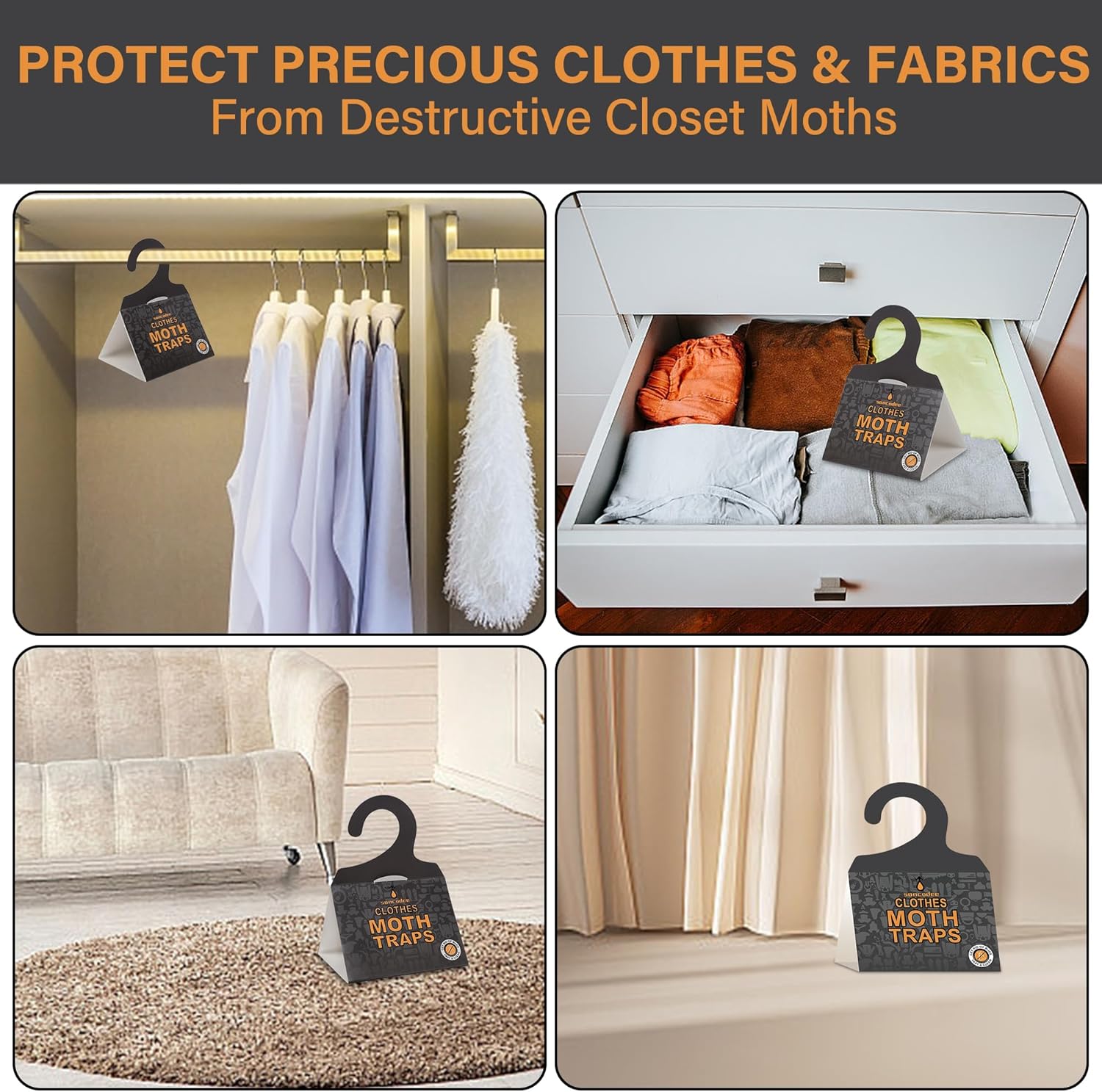 Paquete de 8 trampas para polillas de ropa con feromonas naturales, trampa de pegamento para colgar, trampa de prevención de polillas para ropa, sin