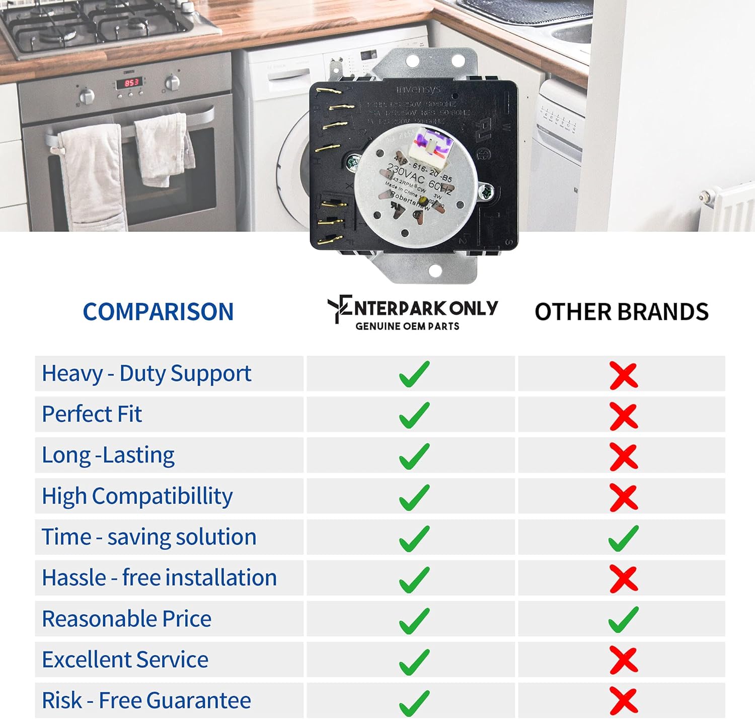 Enterpark W10185976 – Parte de repuesto compatible con control de temporizador para secadora Whirlpool WPW10185976 1481703 AH2348529 EA2348529