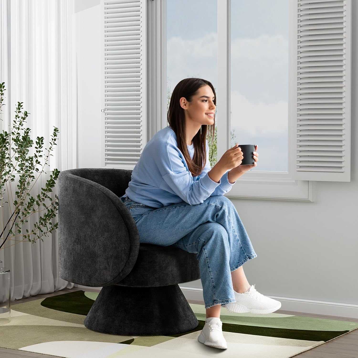OUYESSIR Sillas giratorias de barril, silla giratoria de 360 grados, silla redonda moderna con almohada, sillas de sala de estar de tela cómoda para