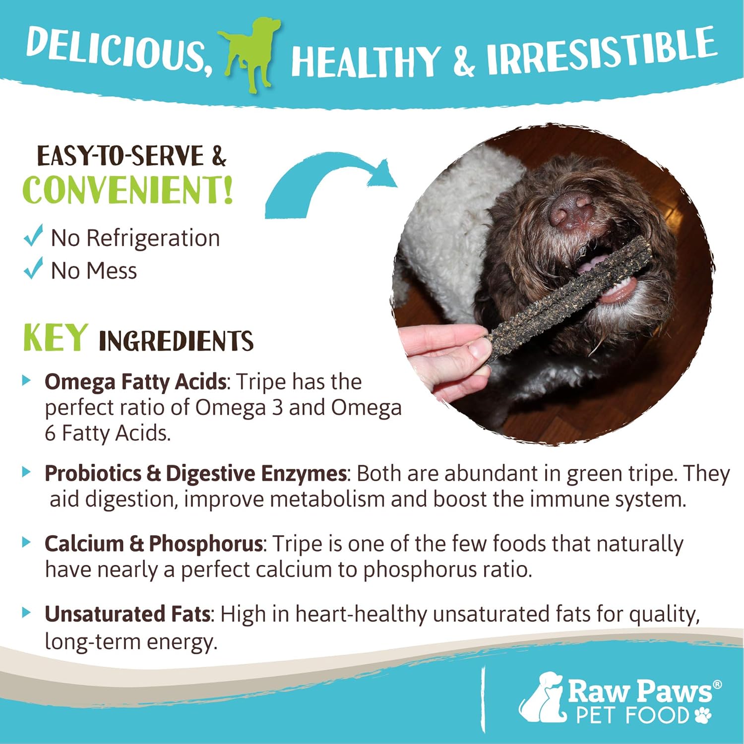 Raw Paws Green Lamb Tripe Sticks para perros, paquete de 25  Un solo ingrediente, golosinas crujientes de cordero verde tripa para perros