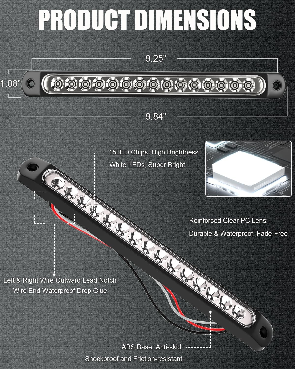 PSEQT Barra de luz LED de 10 pulgadas para remolque, marcha atrás, luces traseras blancas, tira de luces traseras LED, montaje impermeable para