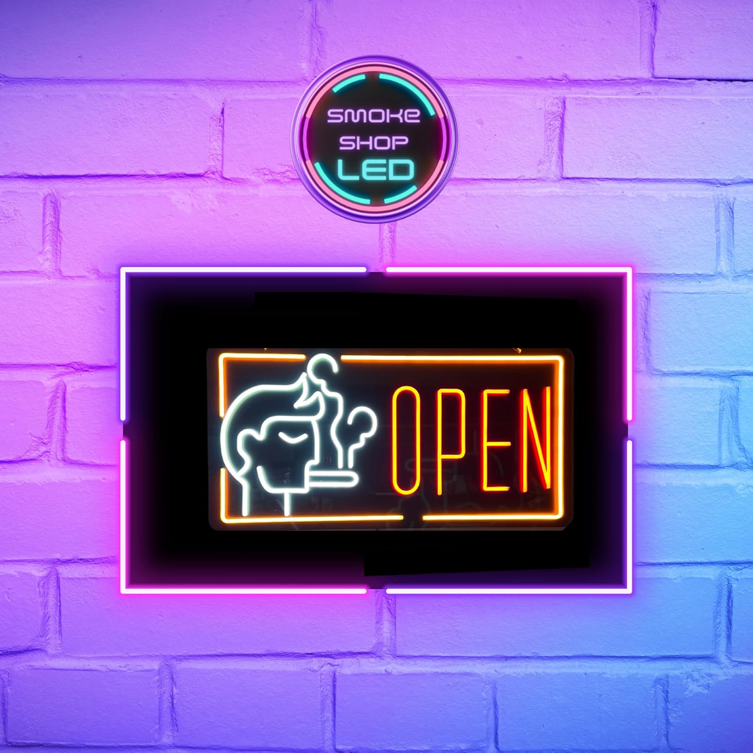 Letrero LED “Cigar – Open” con icono, complemento perfecto para sala de cigarros, ahumaderos y bares caseros