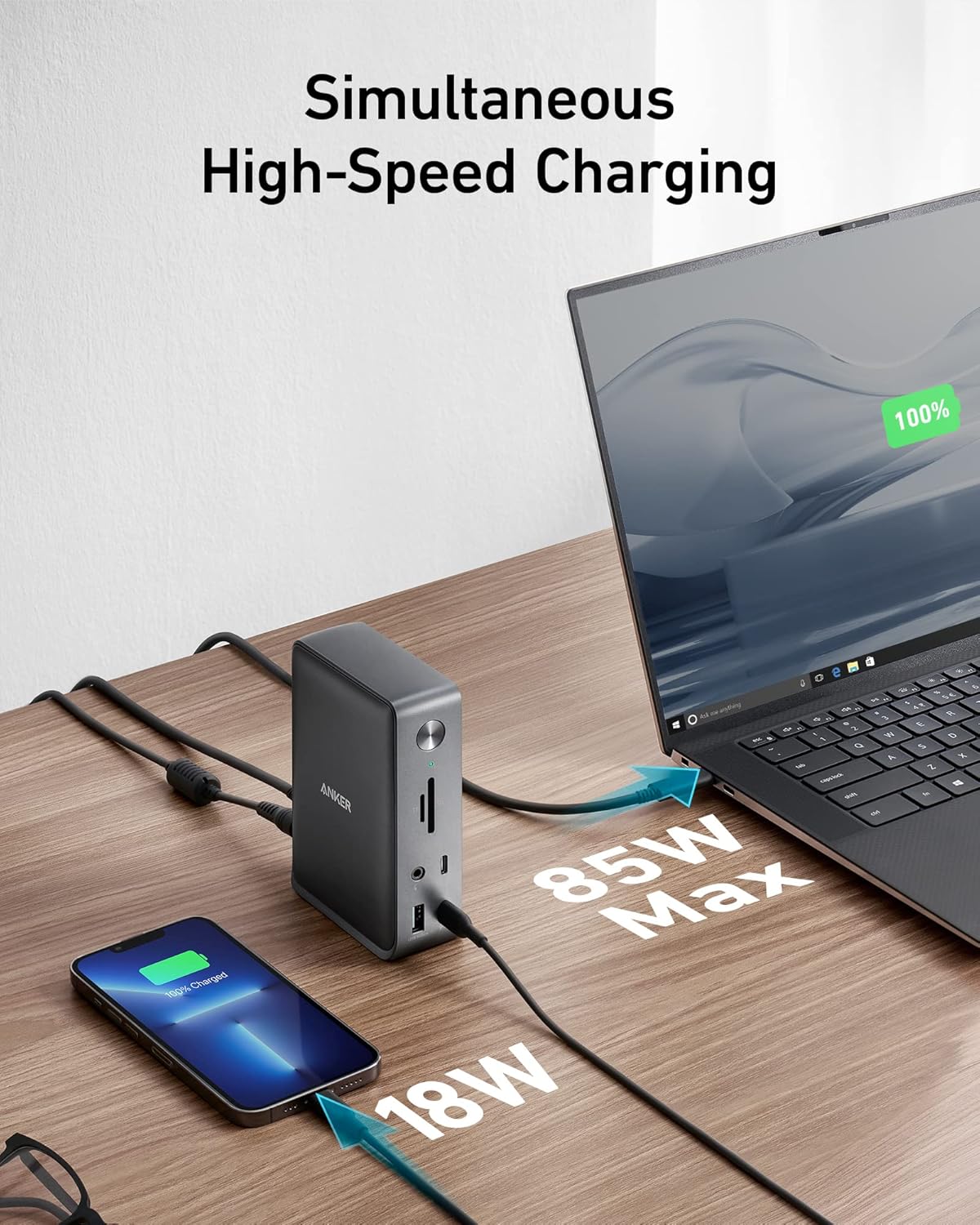 Anker Estación de acoplamiento, estación de acoplamiento Anker 575 USB-C (13 en 1), pantalla triple, HDMI 4K, USB-C de 10 Gbps y datos USB-A de 5
