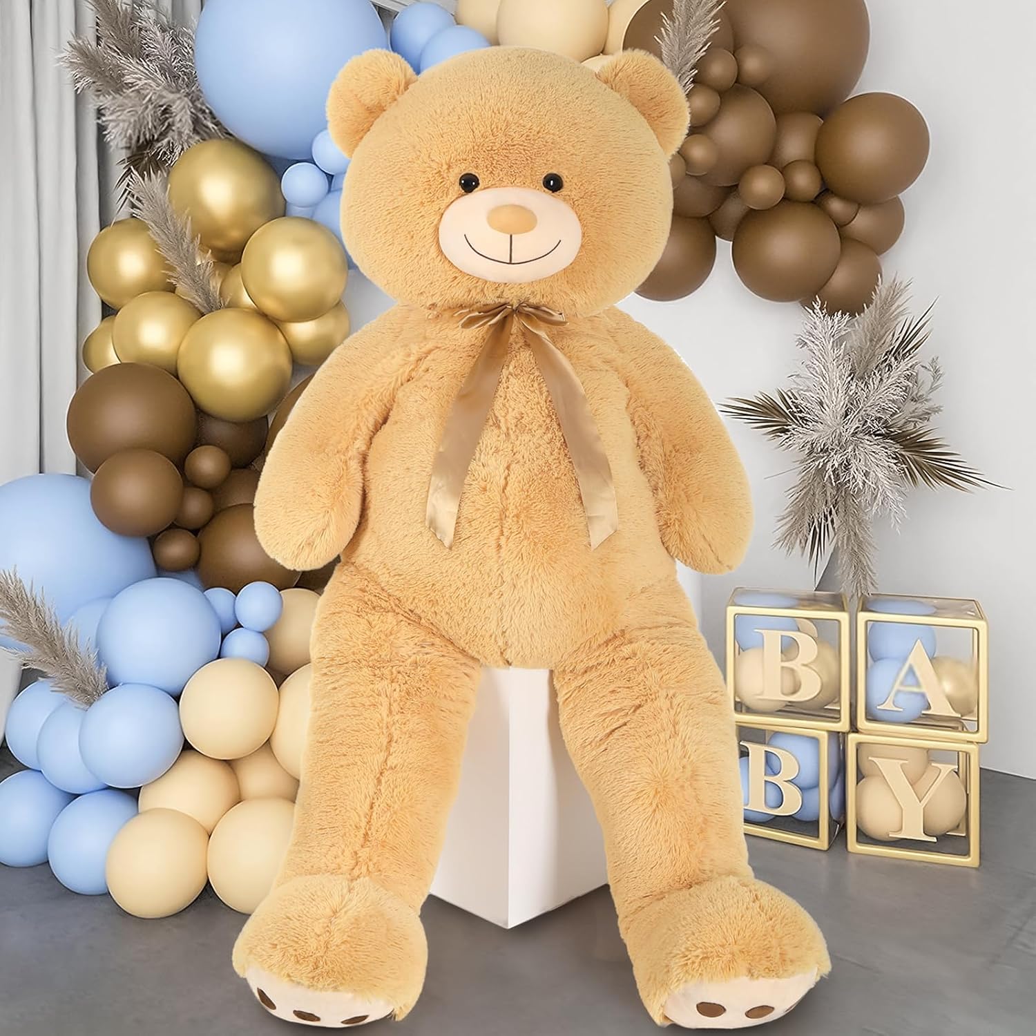 Tezituor Oso de peluche gigante de 5 pies de alto, gran oso de peluche marrón claro, gran oso de peluche de tamaño real, regalo en cumpleaños, día