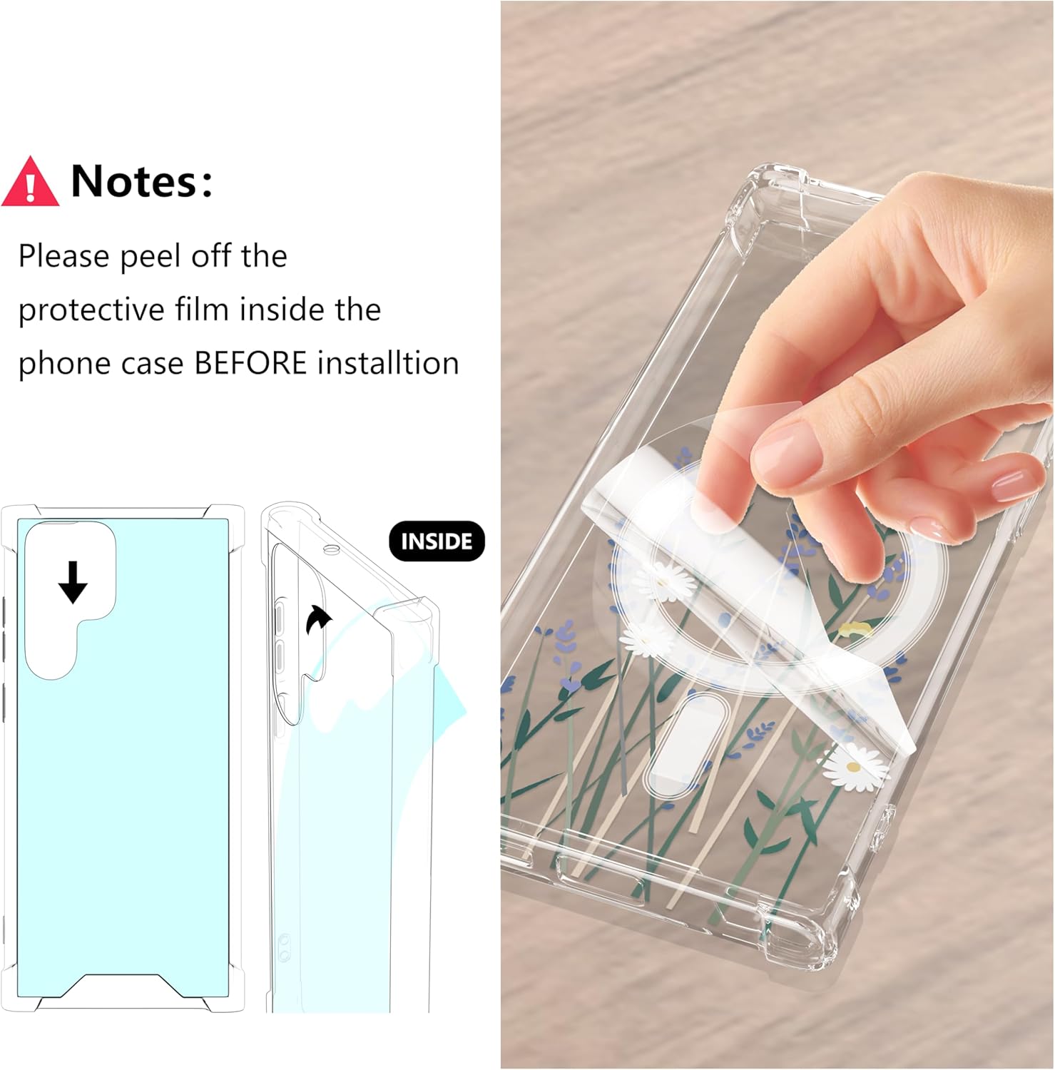 ZTOFERA Funda magnética para Samsung Galaxy S22 Ultra, carga inalámbrica y patrón floral diseñada con parte trasera de policarbonato duro
