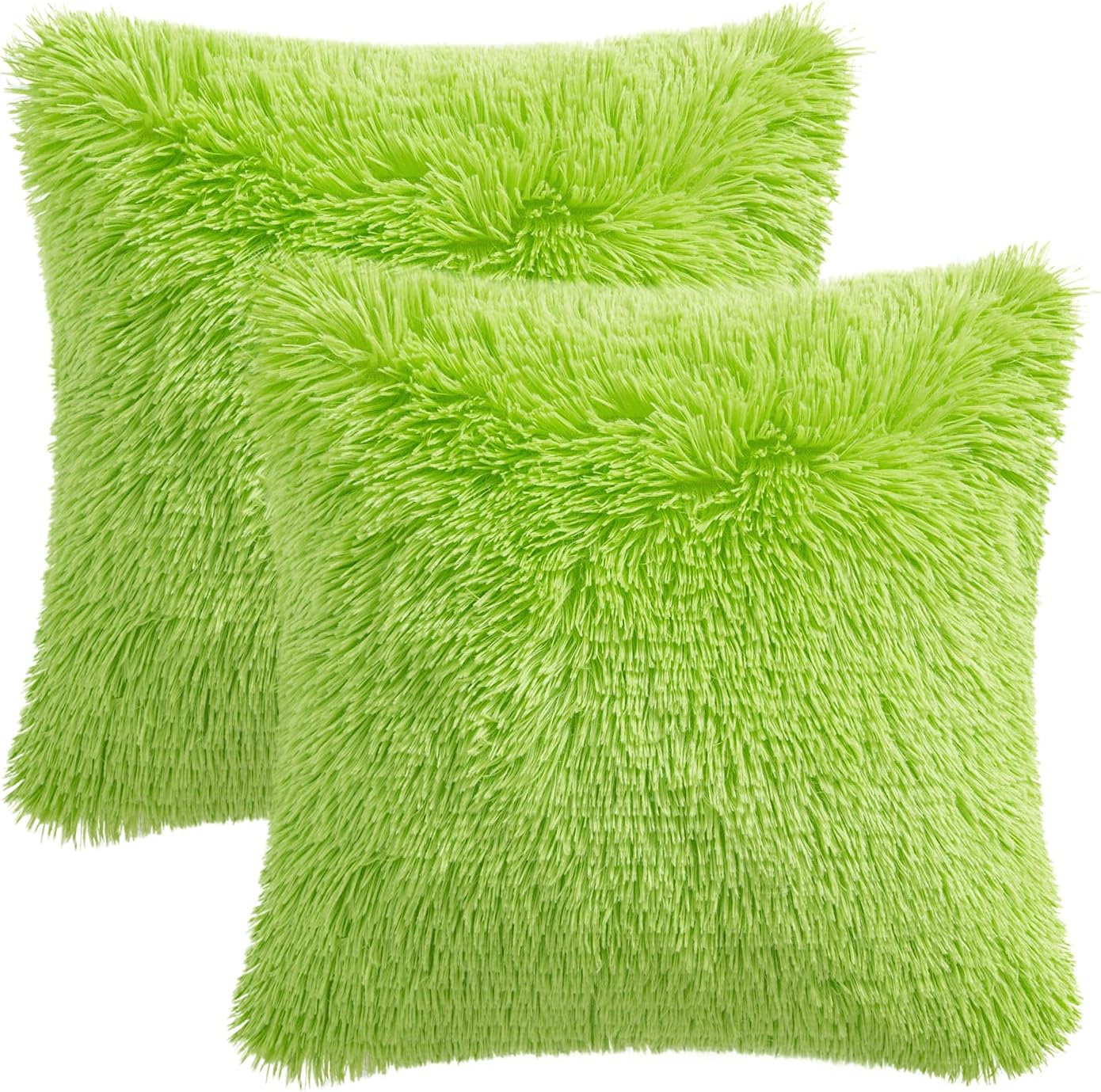Woaboy Paquete de 2 fundas de almohada de piel sintética de lujo, decorativas, suaves y esponjosas, fundas de cojín cuadradas para sala de estar,