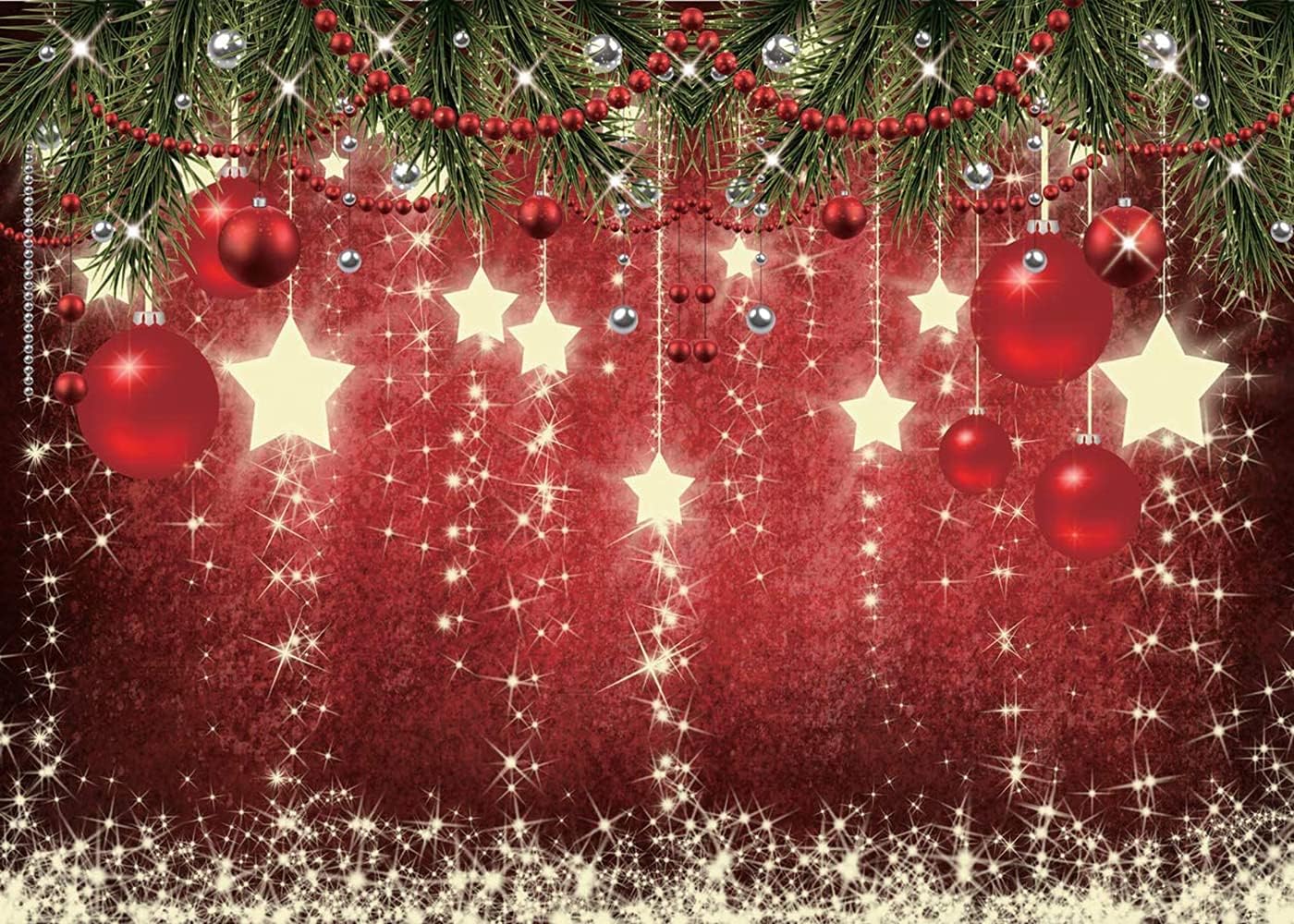 CHAIYA Telón de fondo rojo de Navidad de 8 x 6 pies con estrellas brillantes para fotografía, estrellas brillantes, fondo de Navidad para niños,