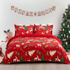 Christmas Duvet Cover Set Queen,Xmas Tree Reindeer Printed Bedding Set Soft Lightweight Comforter Cover for Festive Bedroom Decor 3 Pieces(1 Duvet Christmas Duvet Cover Set Queen,Xmas Tree Reindeer Printed Bedding Set Soft Lightweight Comforter Cover for Festive Bedroom Decor 3 Pieces(1 Duvet