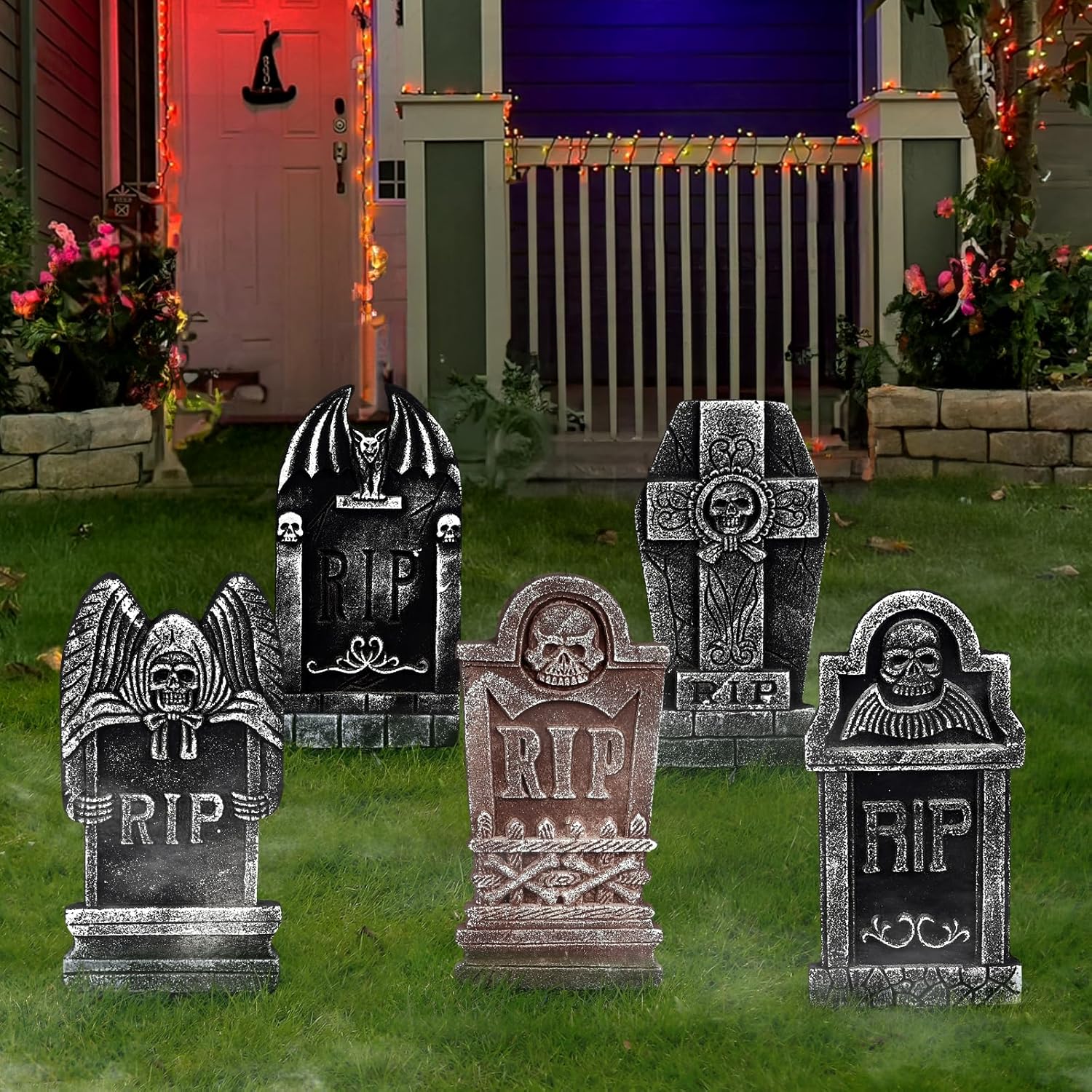 Lápidas de Halloween para exteriores, 5 estilos, lápidas para cementerio, Halloween, RIP, cementerio, lápidas, accesorios para decoración de patio