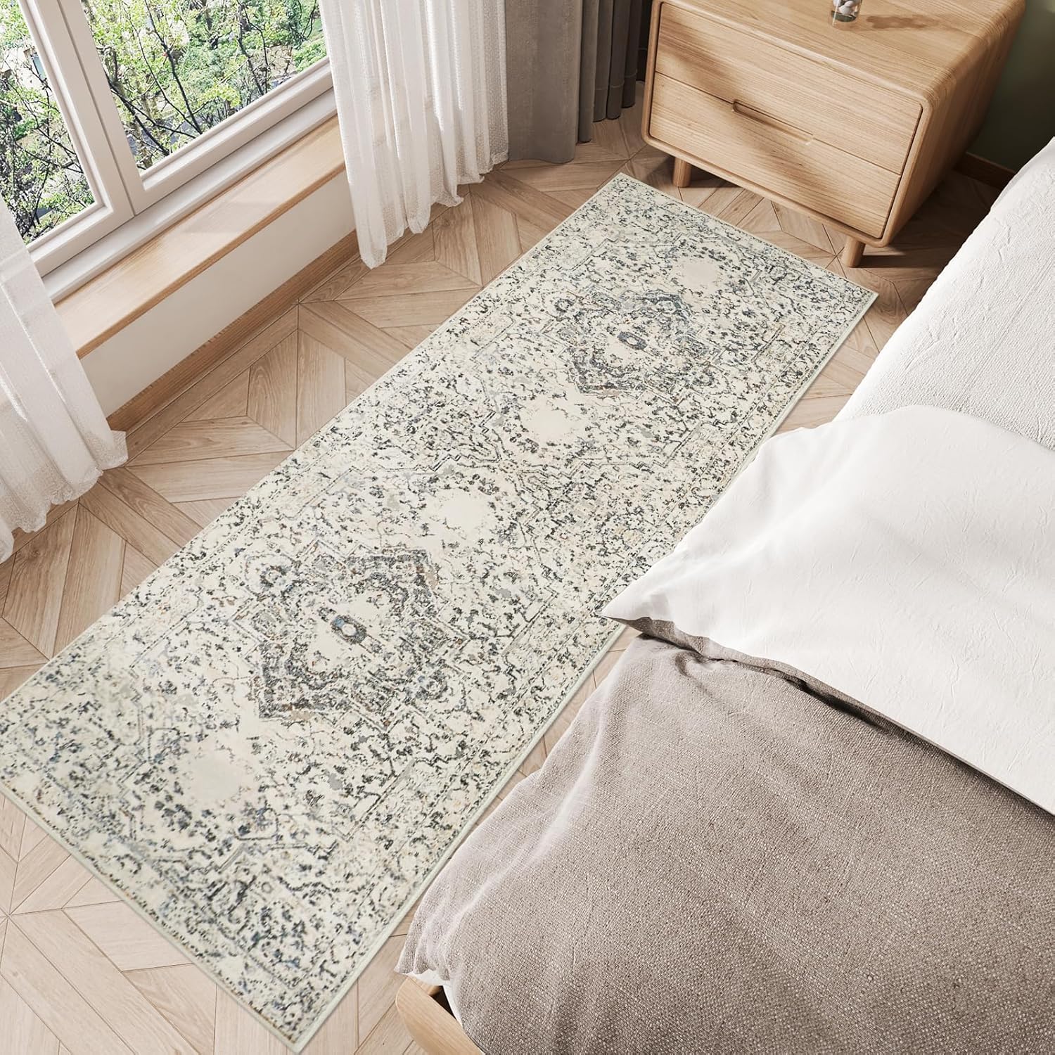 FUNME Alfombra retro con parte trasera de goma, plegable, lavable a máquina, antideslizante, grande, suave y de pelo bajo, alfombra para sala de
