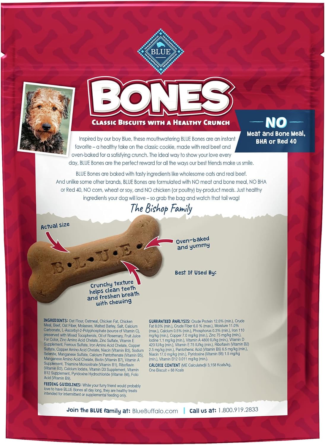 Blue Buffalo Bones – Golosinas naturales crujientes para perros, galletas grandes para perros, carne de res (bolsa de 16 onzas, 4 unidades)