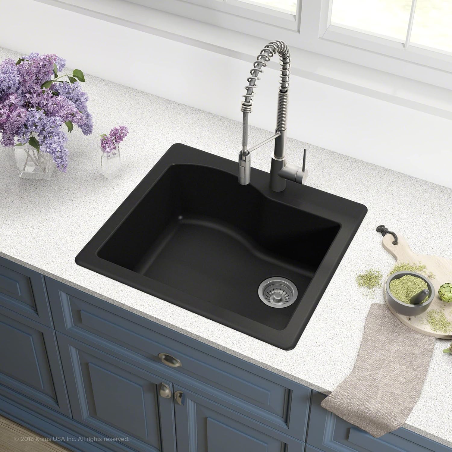 KRAUS KGD-441 Quarza – Fregadero de cocina de granito de doble montaje de 25 pulgadas, color negro