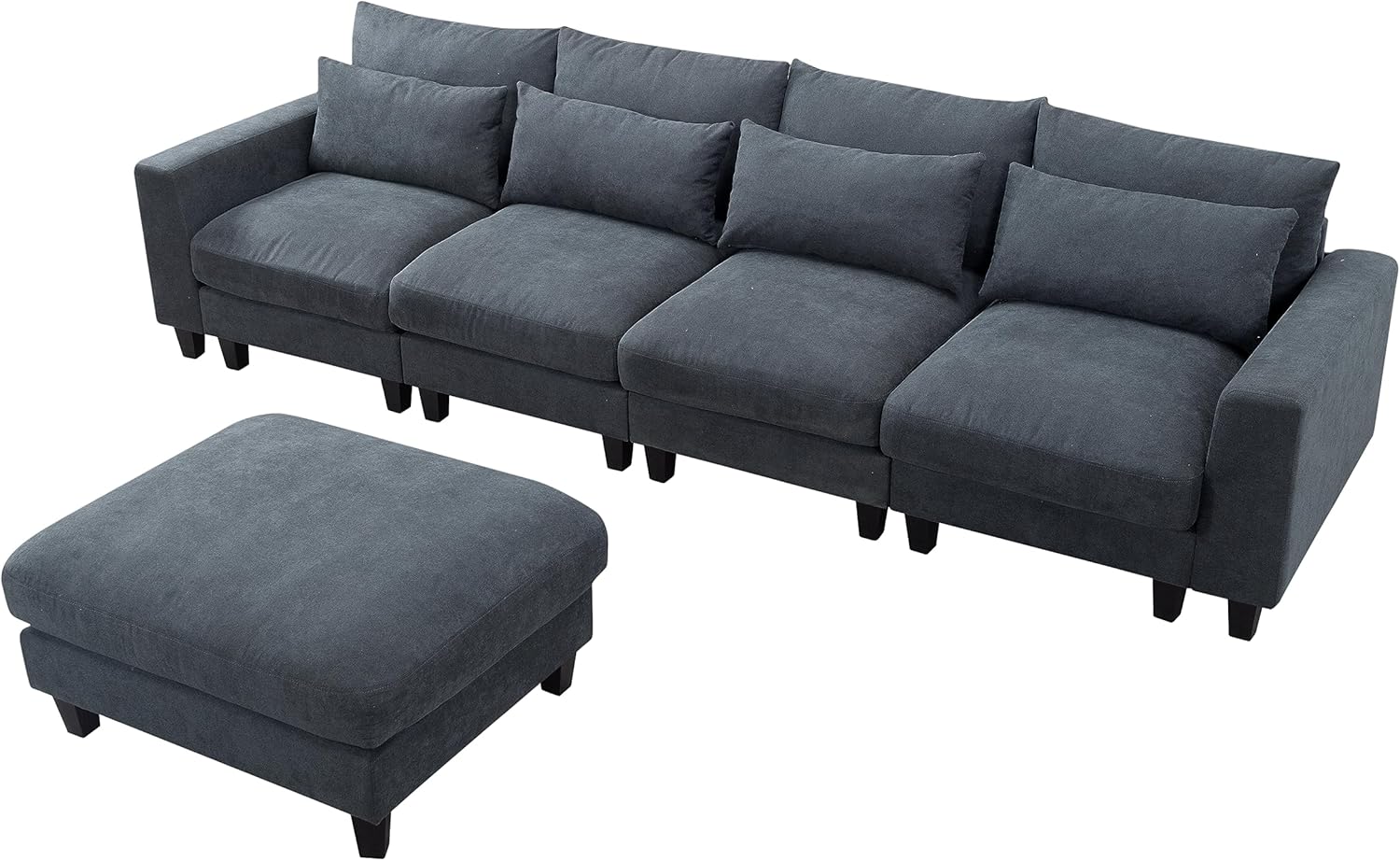 HBRR Sofá modular en forma de L, moderna tumbona seccional tapizada y otomana, 4 almohadas lumbares, sofá de gran tamaño de 5 asientos para sala de