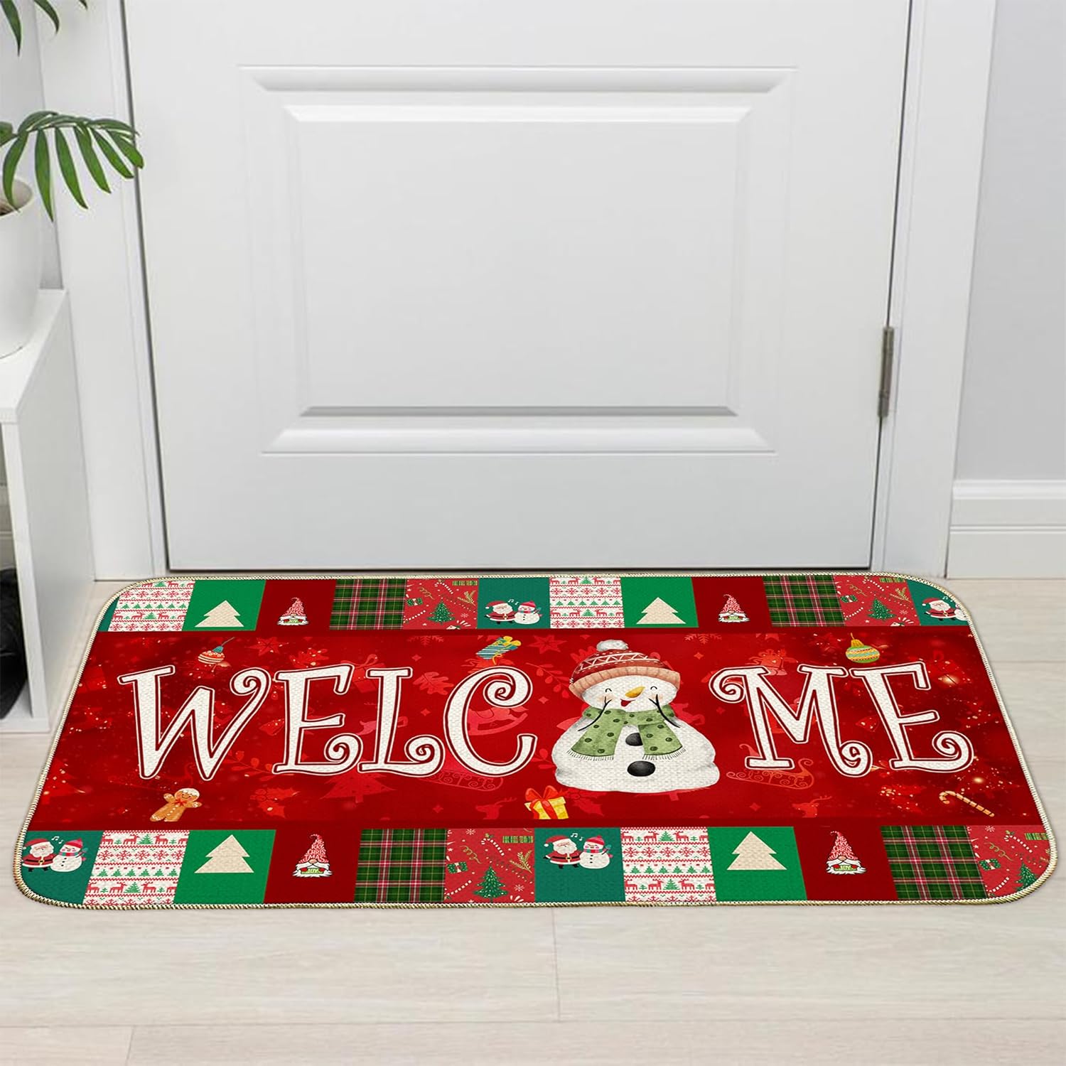 Tapete de Navidad de bienvenida de Navidad para puerta delantera, tapete de Navidad con muñeco de nieve de Feliz Navidad, tapete antideslizante para