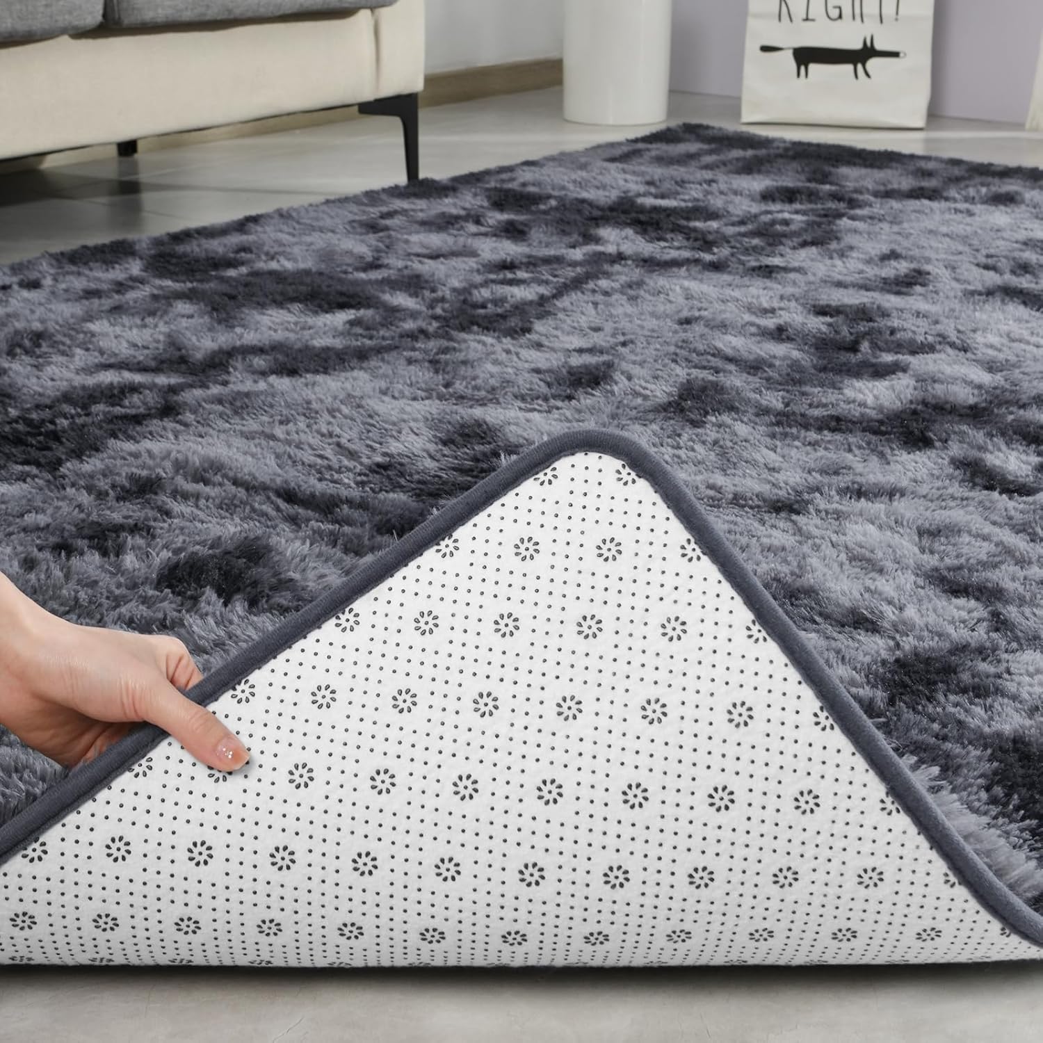TWINNIS Alfombras grandes de 5 x 8 pulgadas para sala de estar, dormitorio, teñido anudado gris oscuro, alfombras de felpa súper suaves para