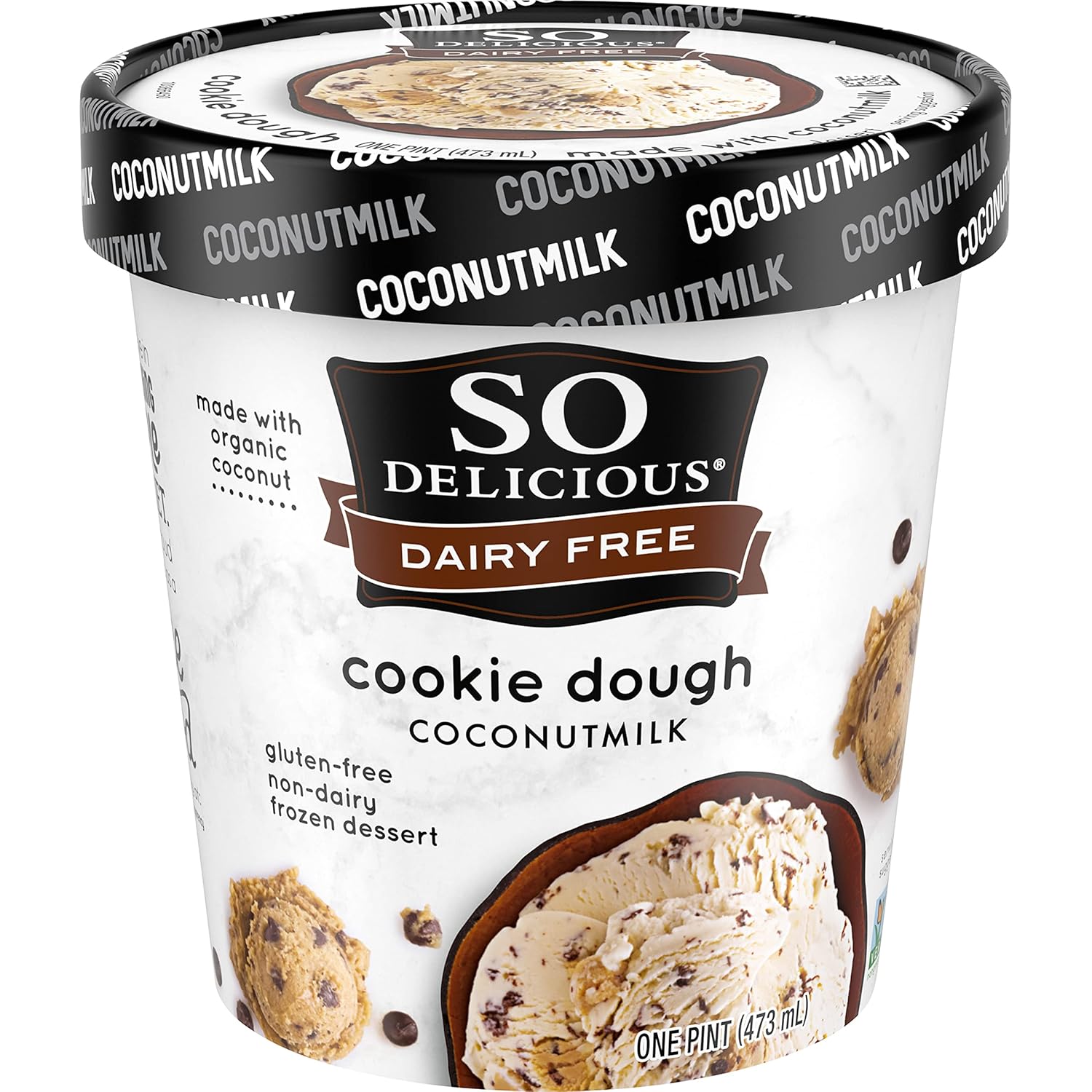 So Delicious Postre congelado de leche de coco sin lácteos, masa de galletas, vegano, proyecto sin OMG, verificado, 1 pinta