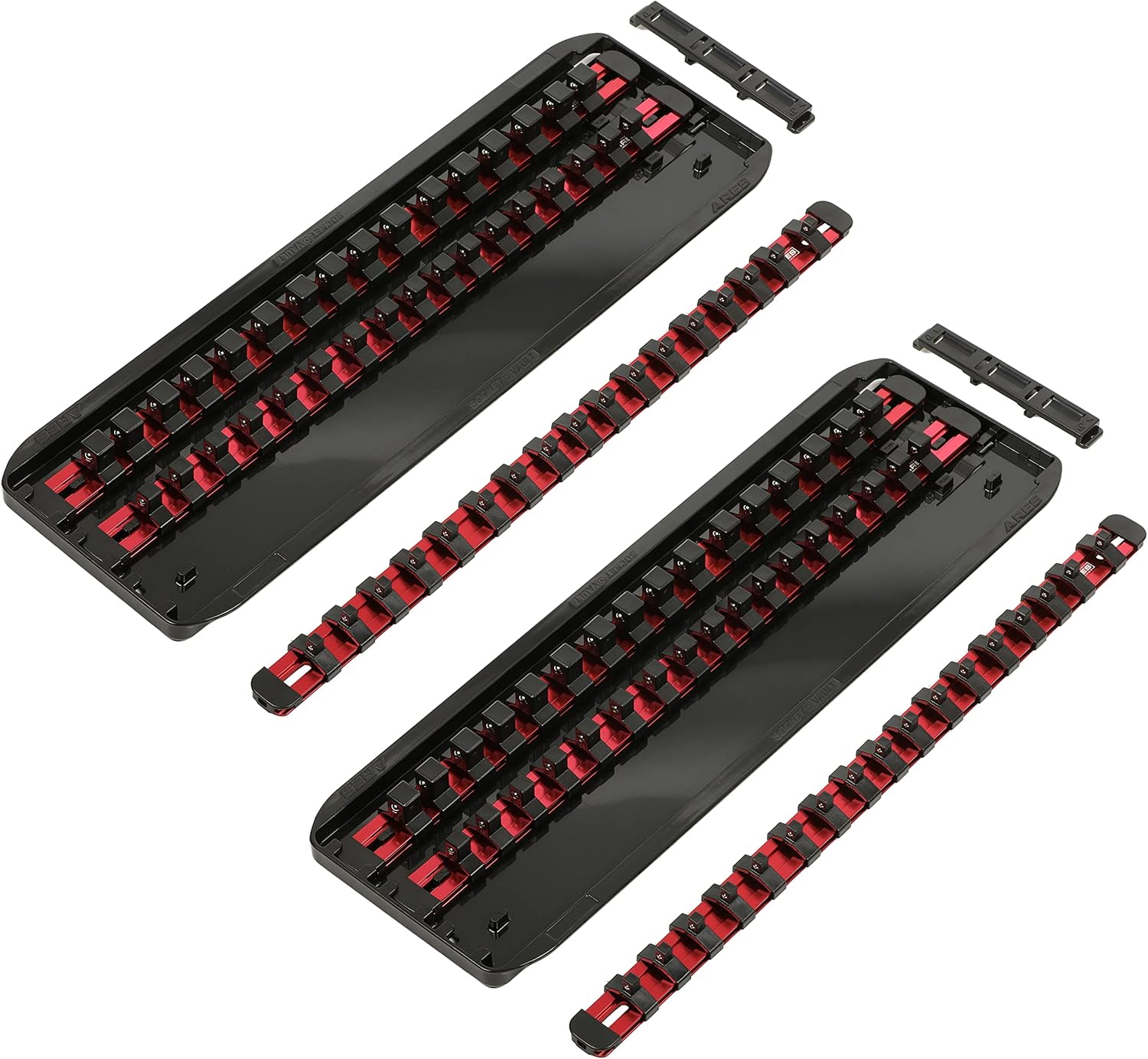 ARES 60147 – Juego de 2 organizadores de enchufes SOCKET VAULT – Juego de 6 rieles rojos de 17 pulgadas con 2 bandejas organizadoras de plástico
