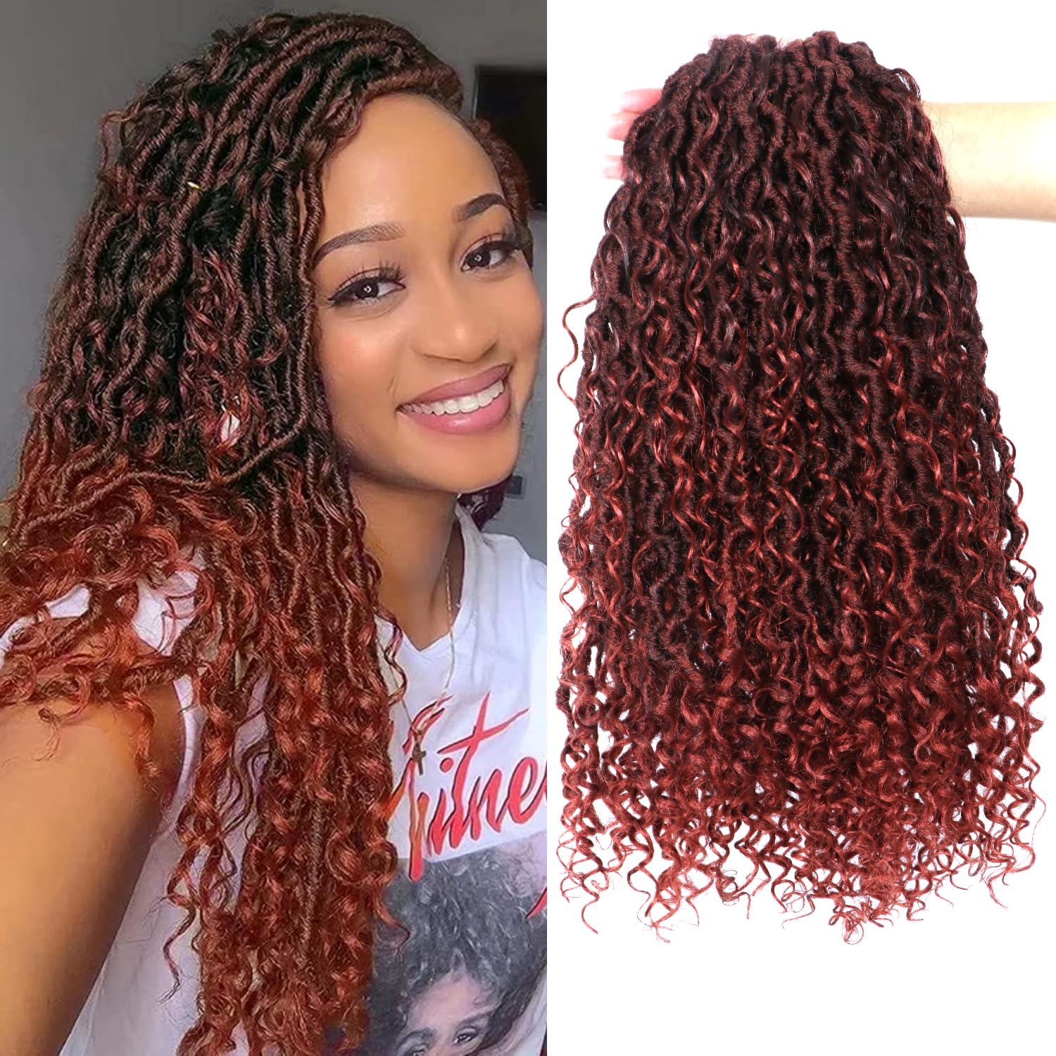 8 paquetes de cabello sintético de ganchillo Goddess Locs de 18 pulgadas para mujeres negras, extensiones de cabello sintético preanudado suave con