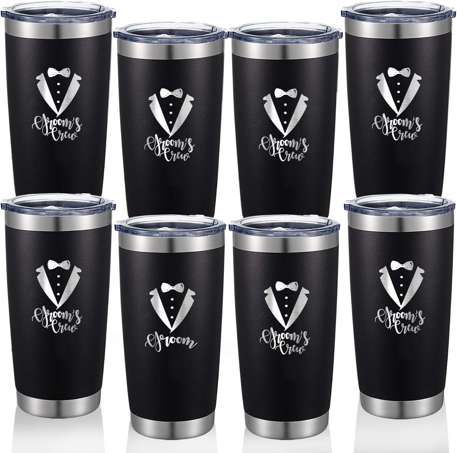 BachpartyGifts Juego de 8 vasos de viaje de acero inoxidable para padrinos de boda, regalos de despedida de soltero (tripulación de novio)