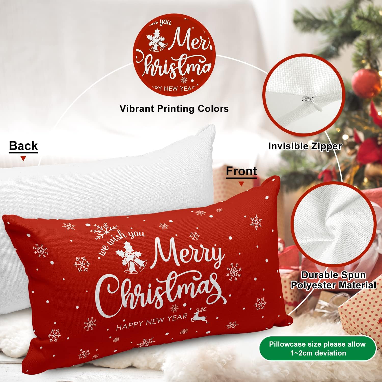 Lanpn Juego de 4 fundas de almohada lumbares de Navidad de 14 x 24 pulgadas, fundas decorativas de Navidad con copos de nieve de Navidad de 14 x 24