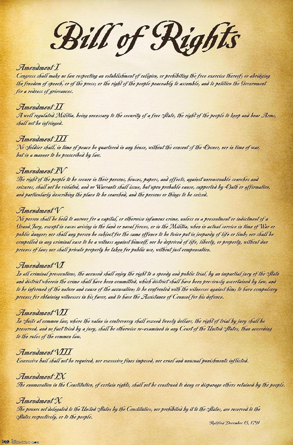 Trends International The United States of America – Póster de pared de Carta de Derechos, 22.375 x 34 pulgadas, versión premium sin marco