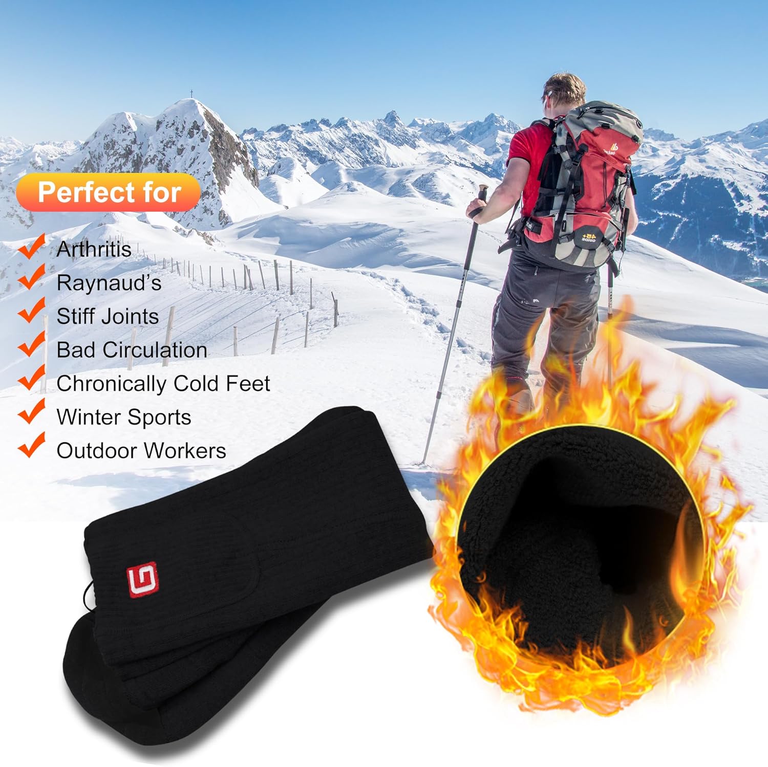 Svpro Calcetines calefactables recargables para hombres y mujeres con batería calentada eléctrica, calcetines térmicos lavables para caza, invierno,