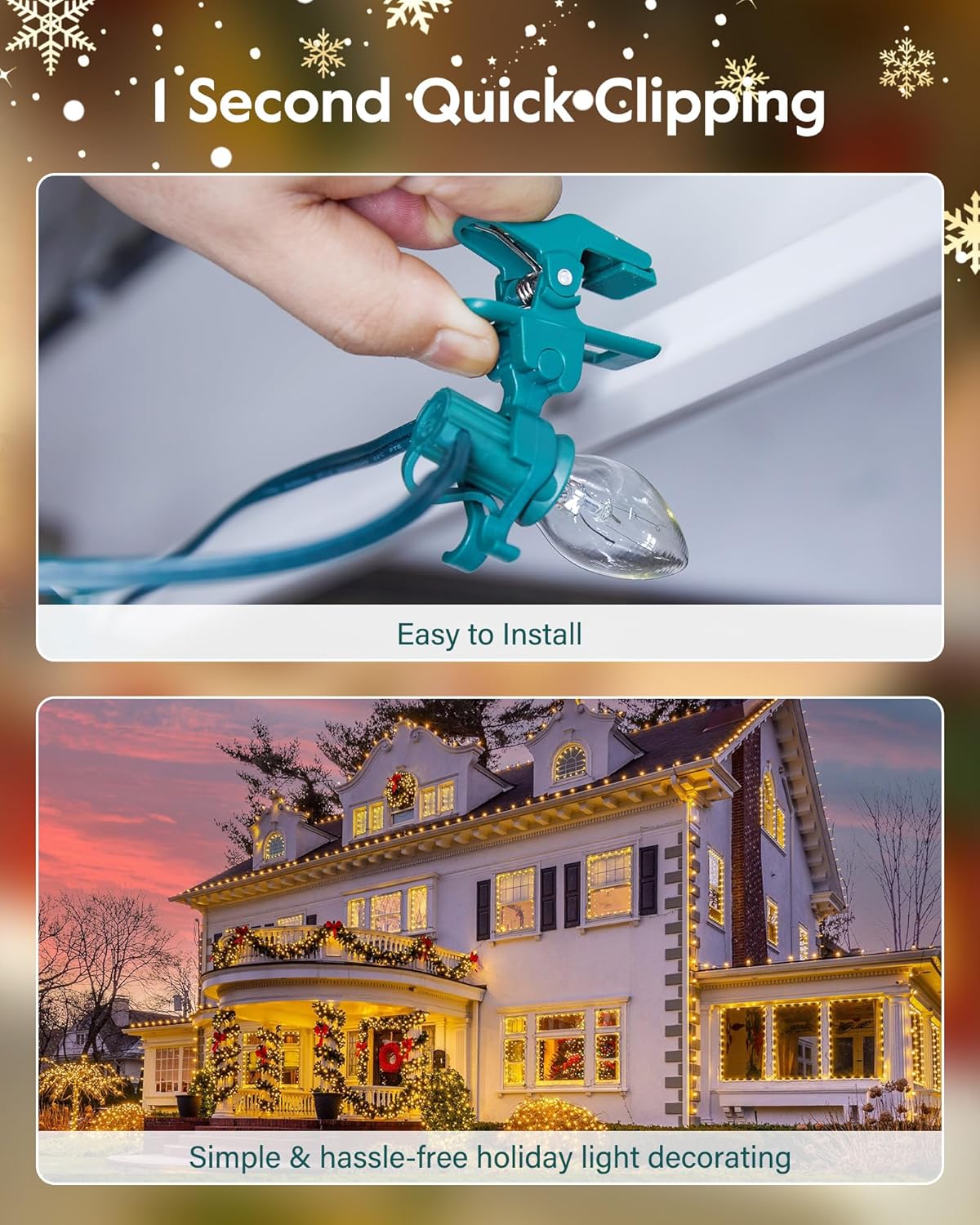 C7 C9 – Clips de resorte universales para luces navideñas, 50 clips de resorte rápido para decoraciones de luz navideña, clips de tejas y canalones