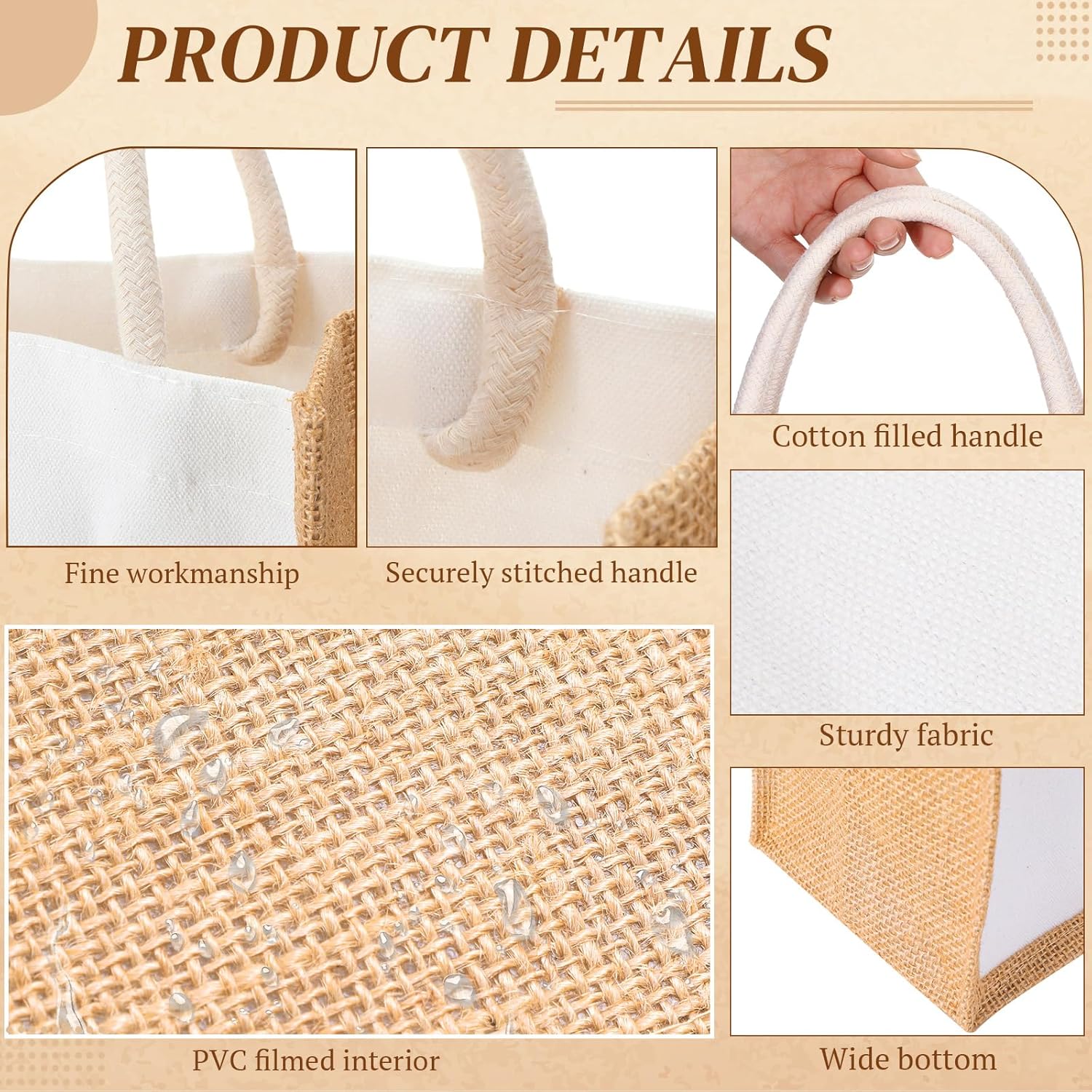 12 bolsas de yute reutilizables con asas, pequeña bolsa de regalo de lona en blanco, a prueba de agua, para boda, playa, bricolaje