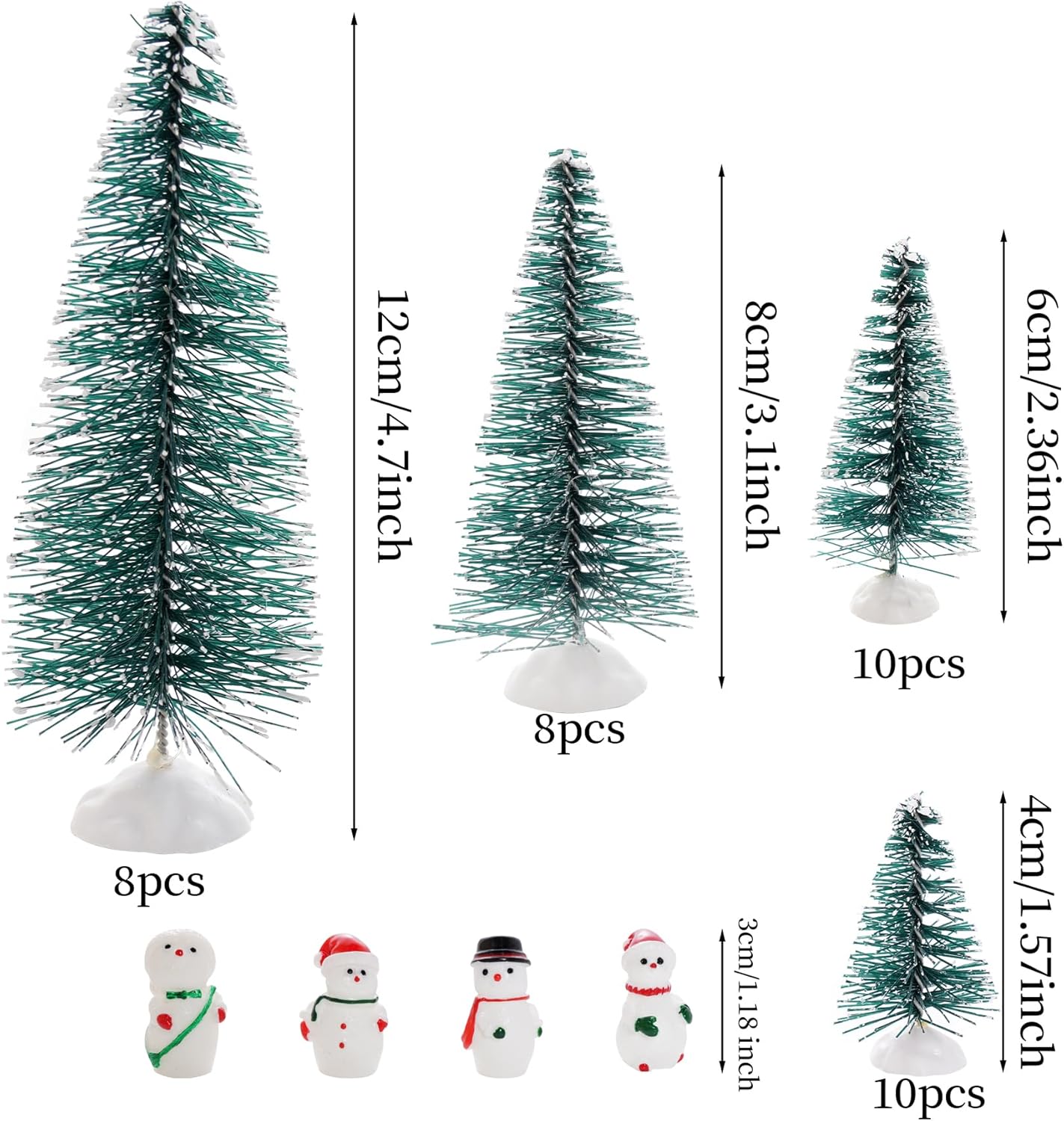 40 piezas de mini árboles de Navidad, cepillo, árboles de sisal, mini pinos con base de madera, cepillo para botella, árboles de Navidad y figuras