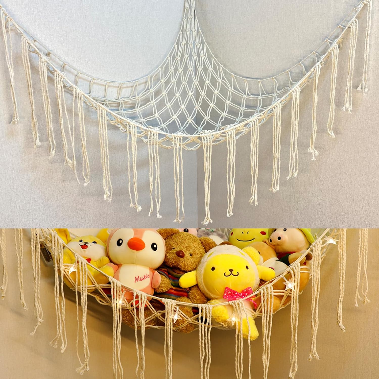 Red o hamaca grande para animales de peluche, hamaca de juguete de 55 pulgadas, soporte de red colgante de esquina para almacenamiento de animales,