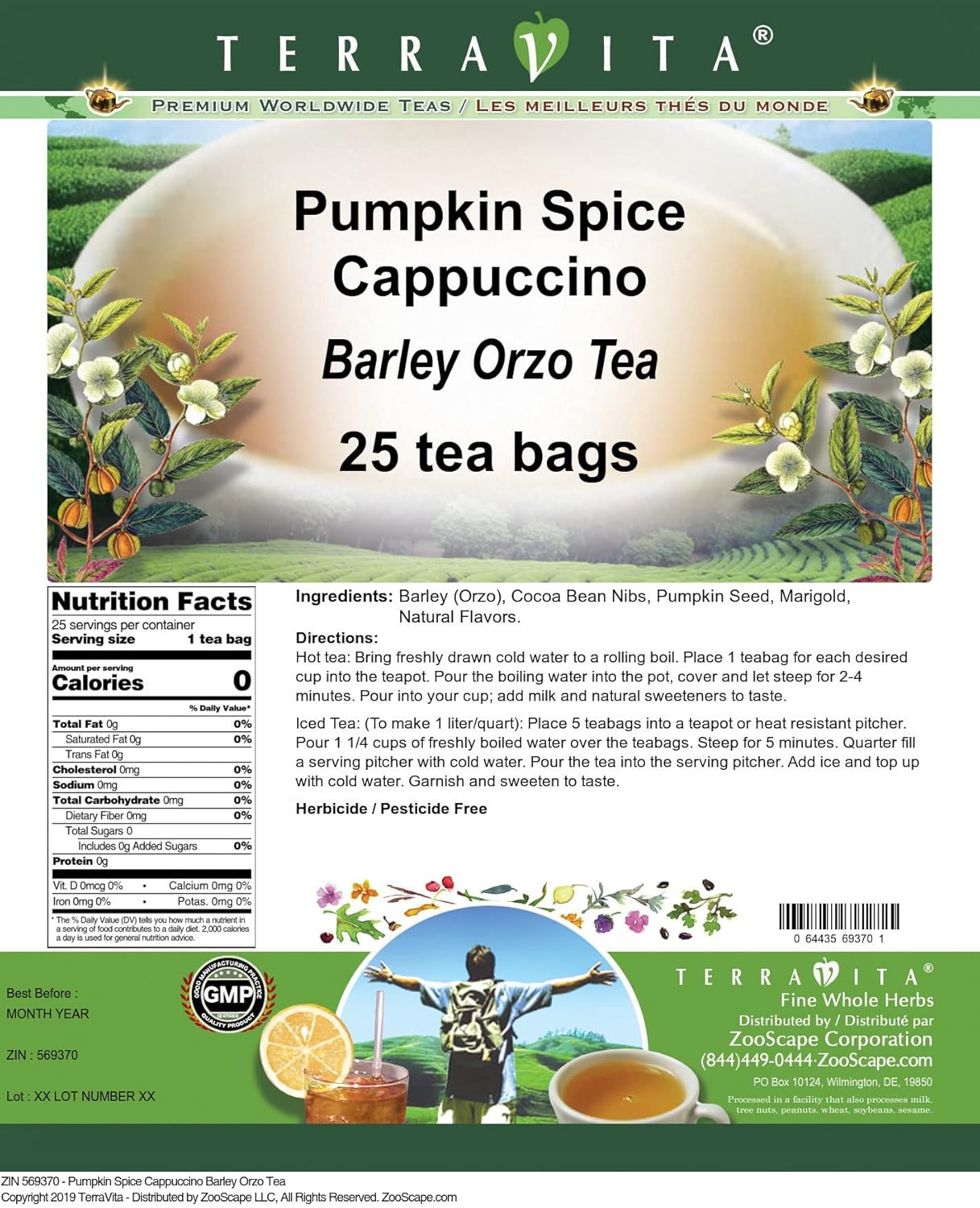 Calabaza Especias Cappuccino Cebada Orzo Té (25 bolsitas de té, ZIN 569370)