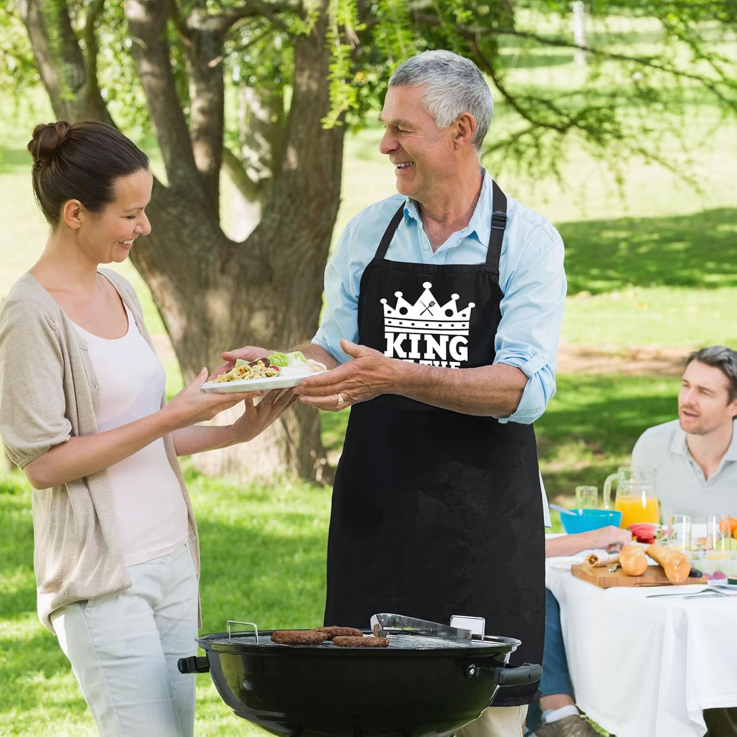 Delantales personalizados para barbacoa para hombres, divertido delantal de cocina para barbacoa en algodón negro, ajustable con 2 bolsillos, tamaño