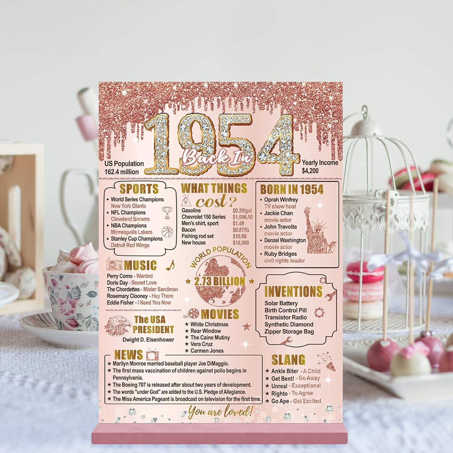 Bumqviy Letrero de mesa con texto en inglés Back in 1954 para mujer, con texto en inglés Back in 1954, Happy 70th Birthday y Back in 1954 (Back in