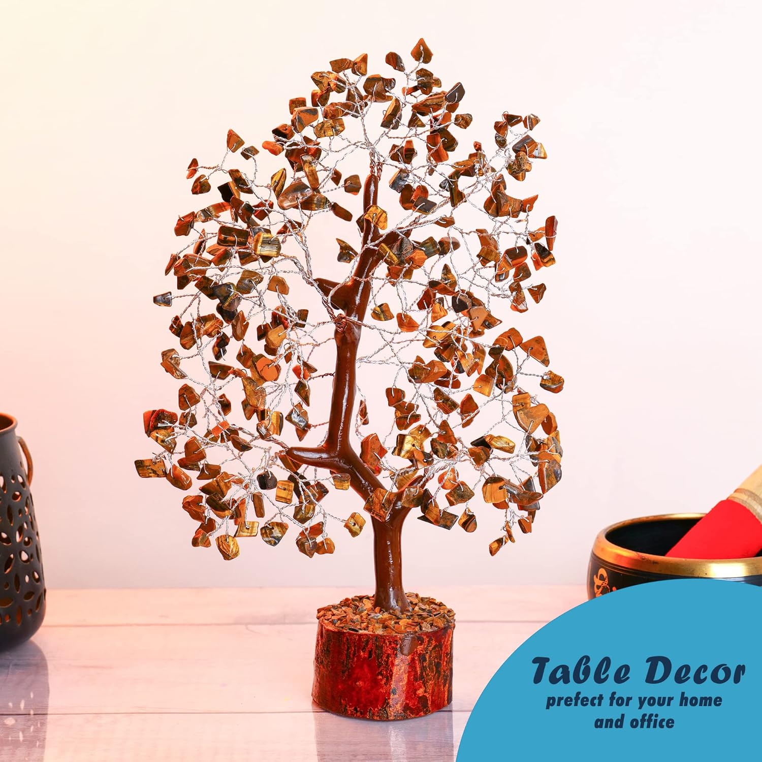 YATHABI Ojo de tigre – Árbol de chakras – Árbol de la vida de cristal – Árbol de Feng Shui – Cristales para la suerte – Regalo espiritual – Árbol de