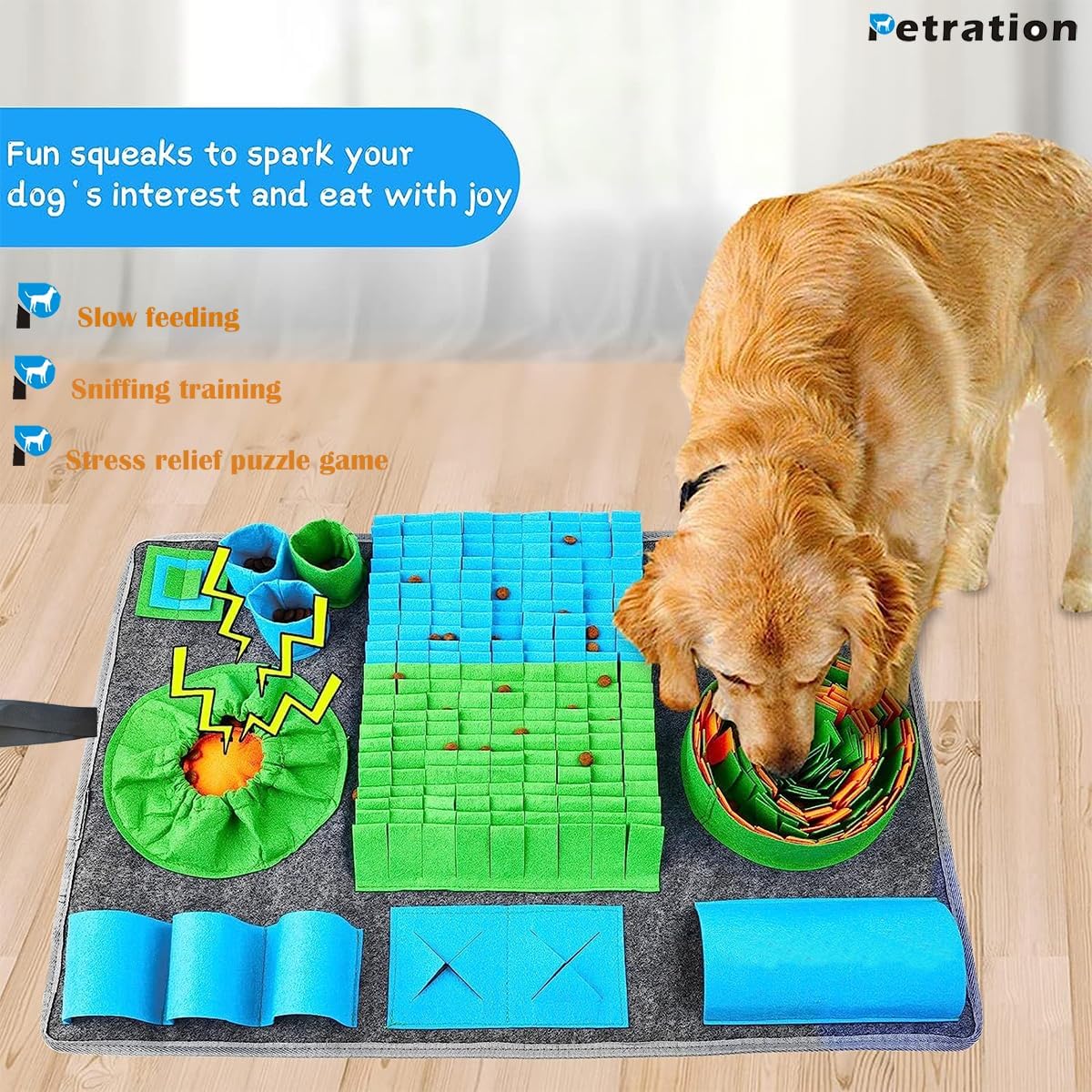 Alfombrilla de olfateo para perros juguetes interactivos de rompecabezas de alimentación con 10 elementos de entrenamiento y 3 niveles de